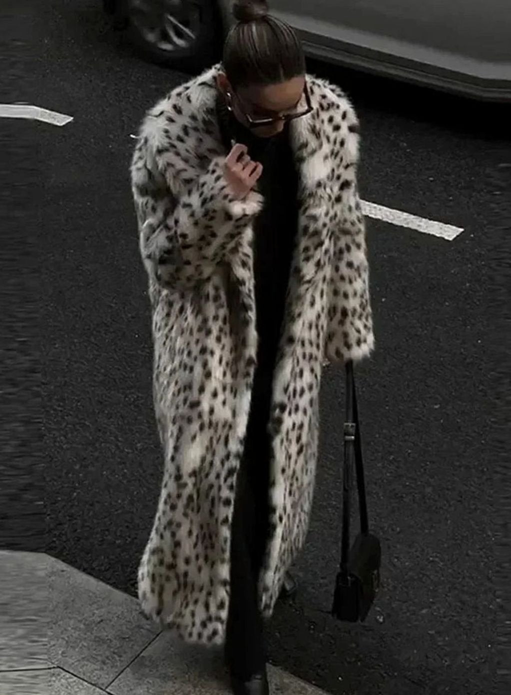 Women's Longline Leopard Print Faux Fur Coat