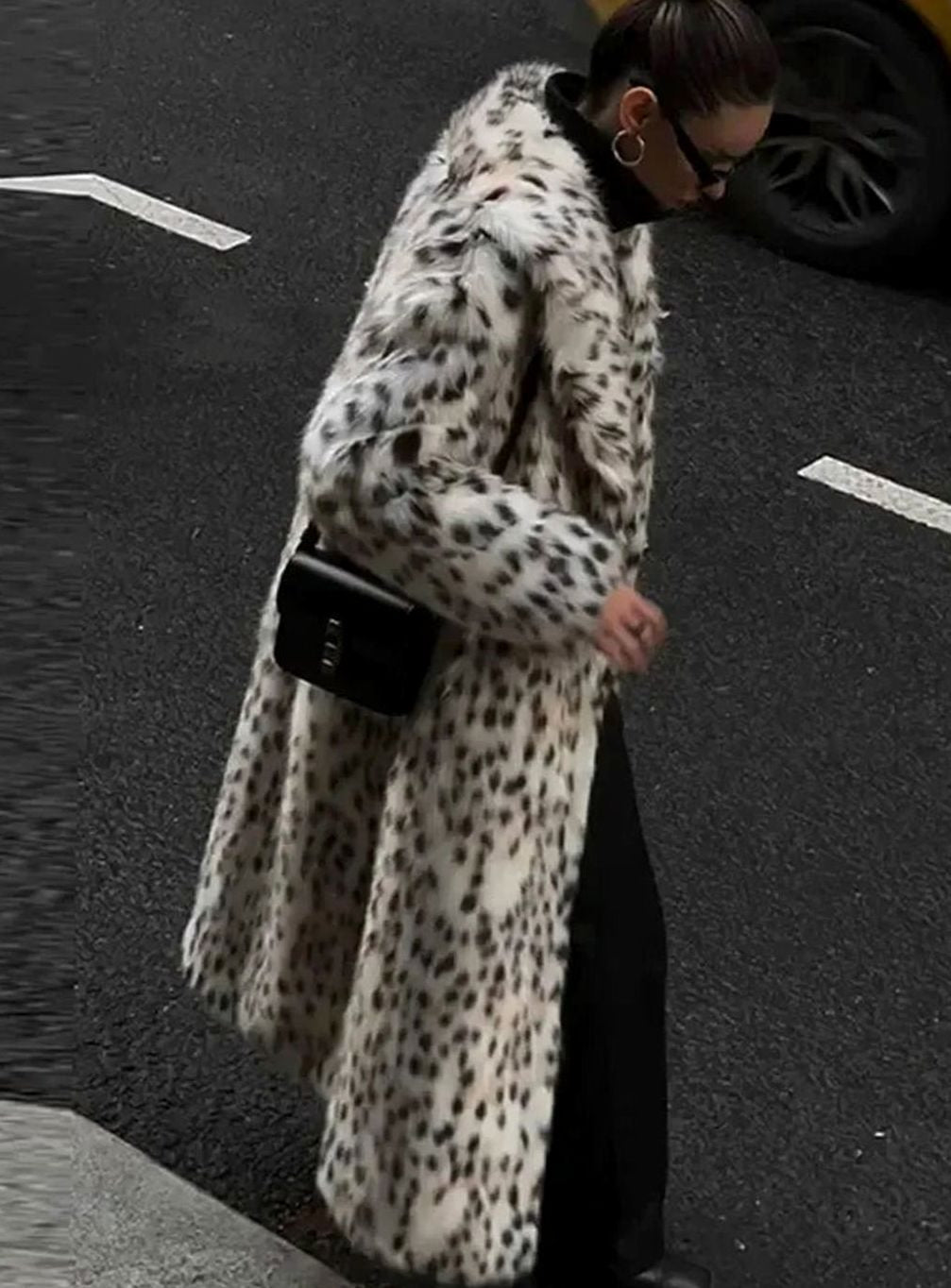 Women's Longline Leopard Print Faux Fur Coat