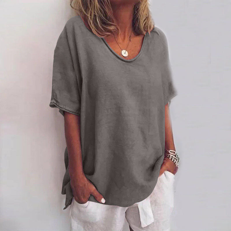 Women's Loose Short Sleeve Round Neck Blouse
