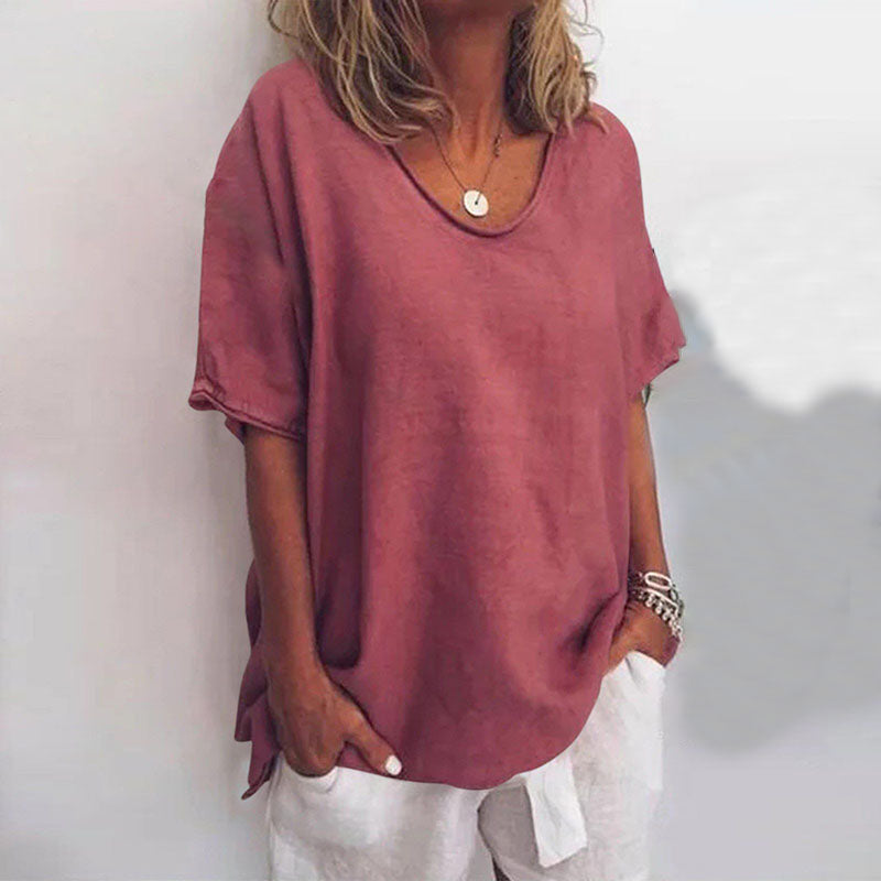 Women's Loose Short Sleeve Round Neck Blouse
