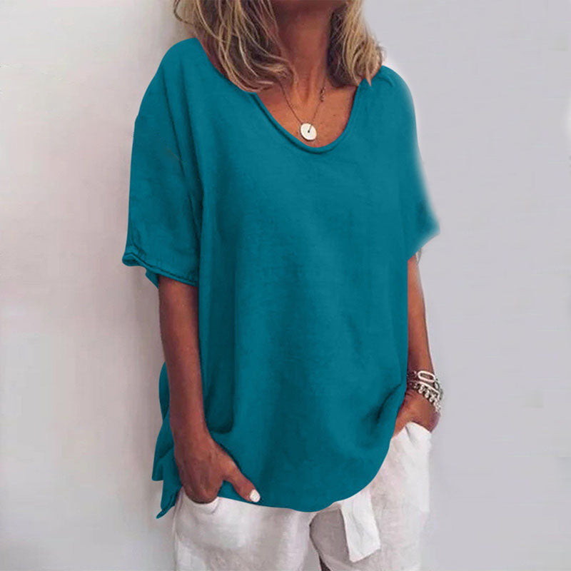 Women's Loose Short Sleeve Round Neck Blouse