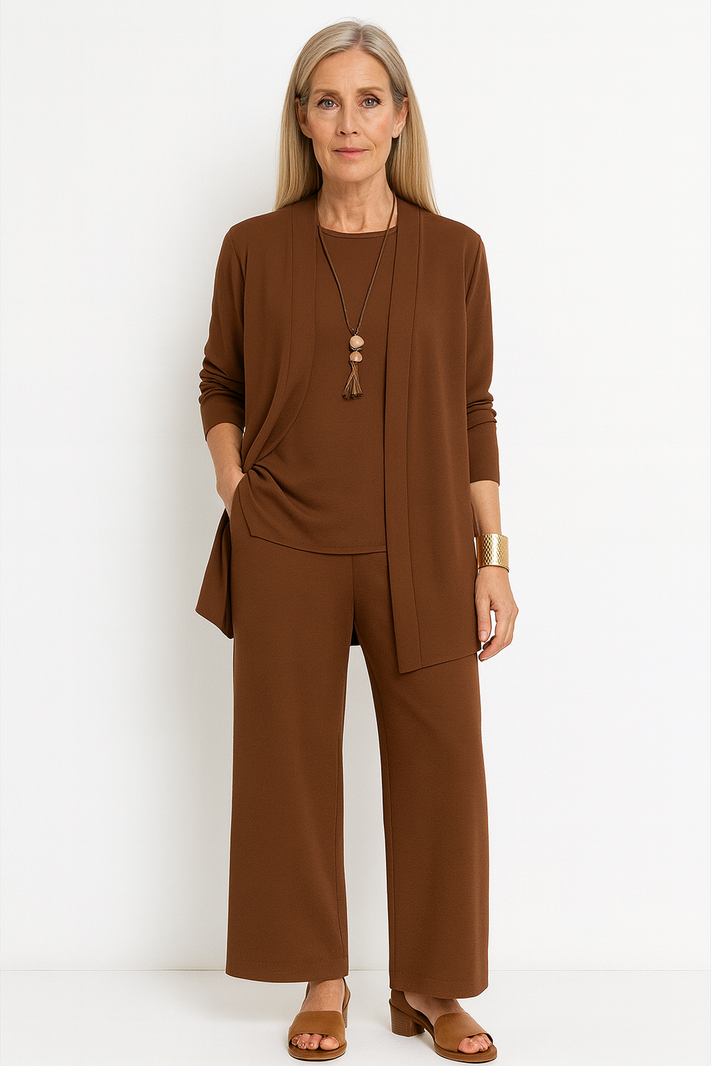 Women's Three-Piece Trouser Set with Cardigan