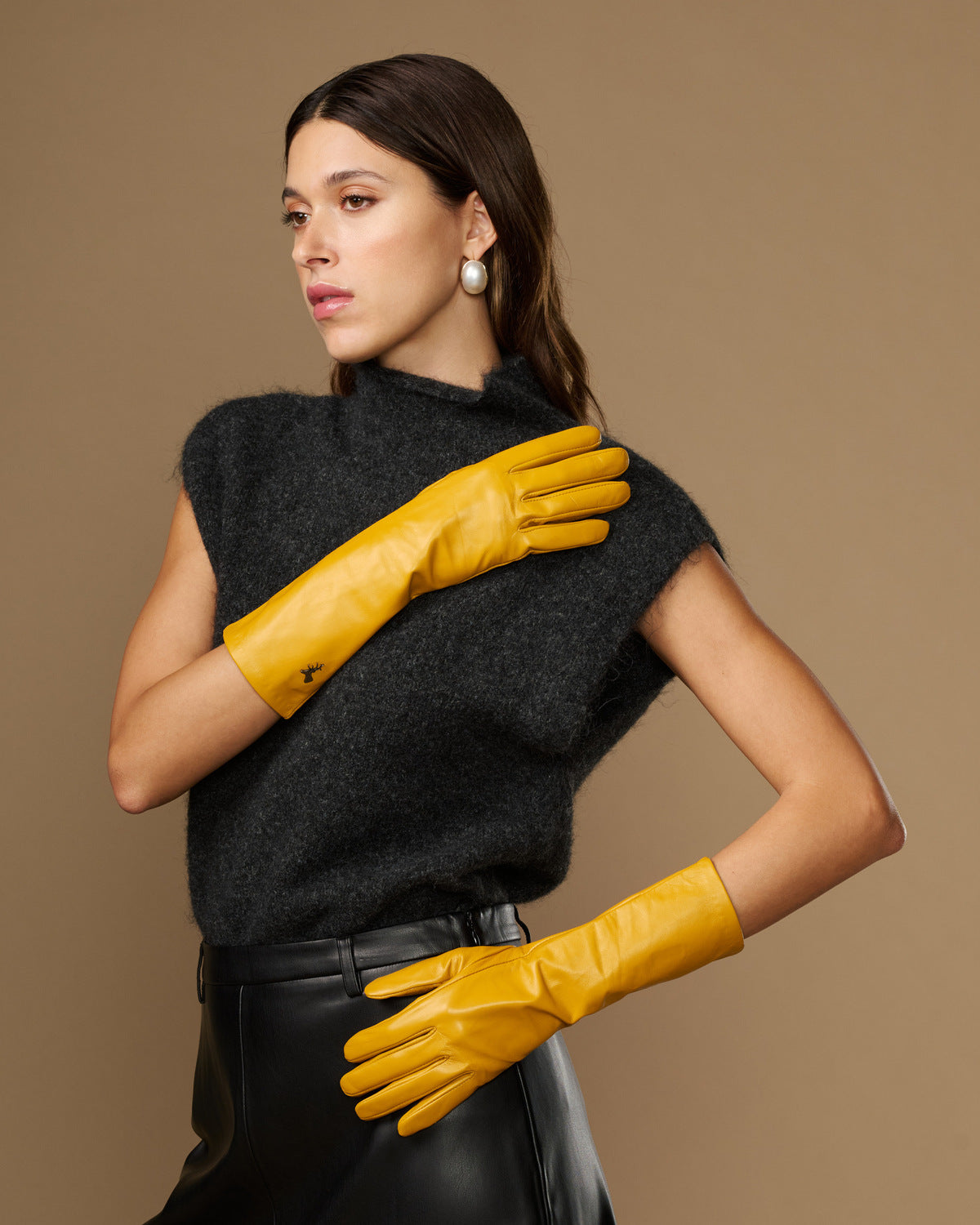 Women's Mid-Forearm Length Faux Leather Touchscreen Gloves