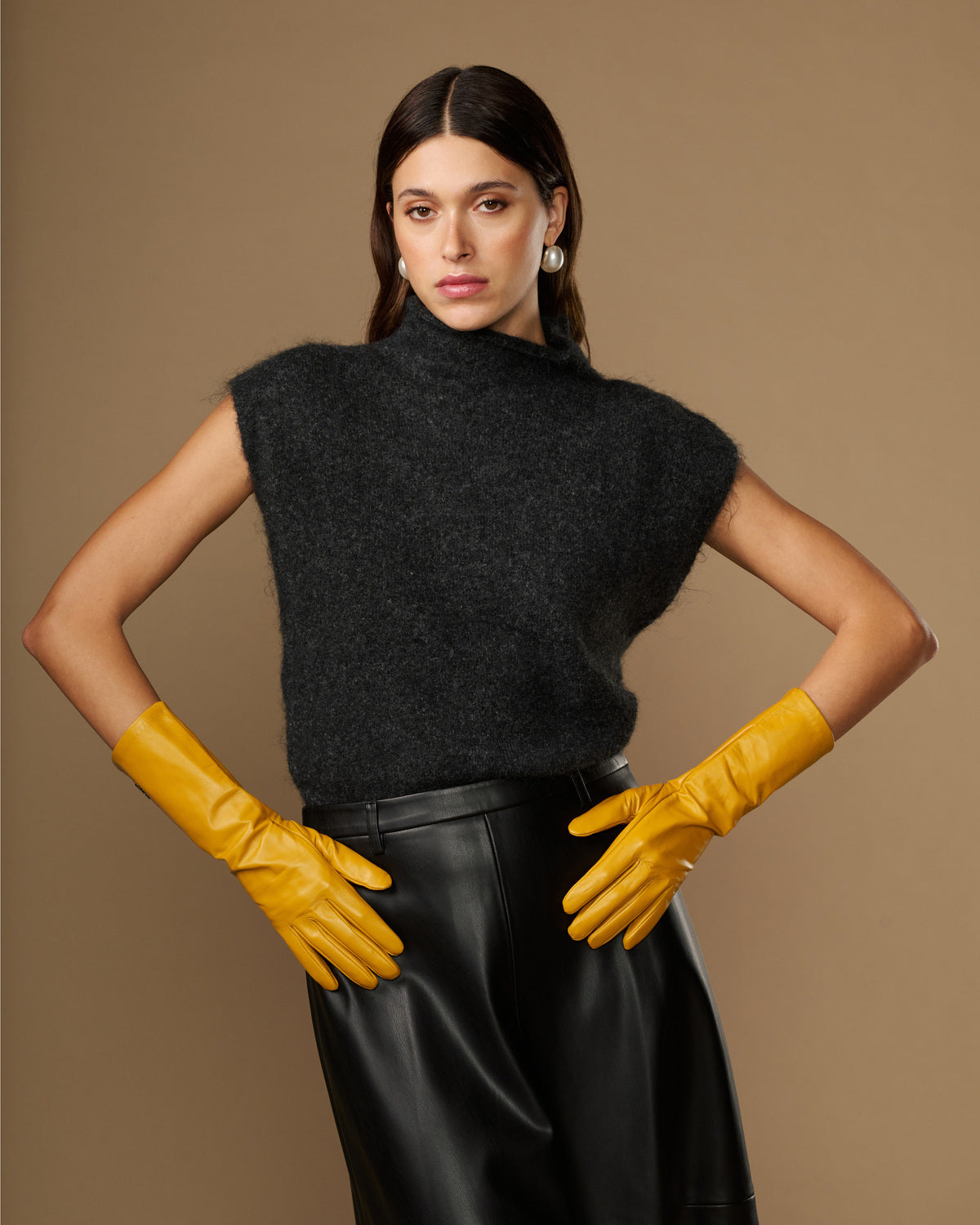 Women's Mid-Forearm Length Faux Leather Touchscreen Gloves
