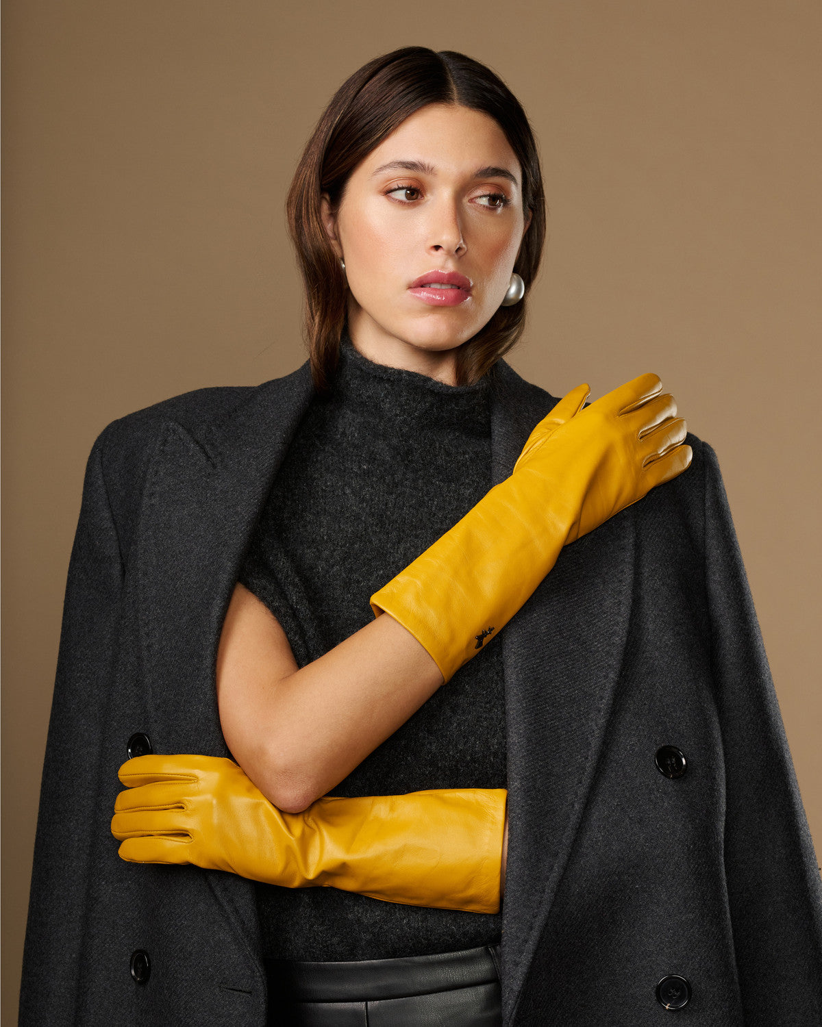 Women's Mid-Forearm Length Faux Leather Touchscreen Gloves