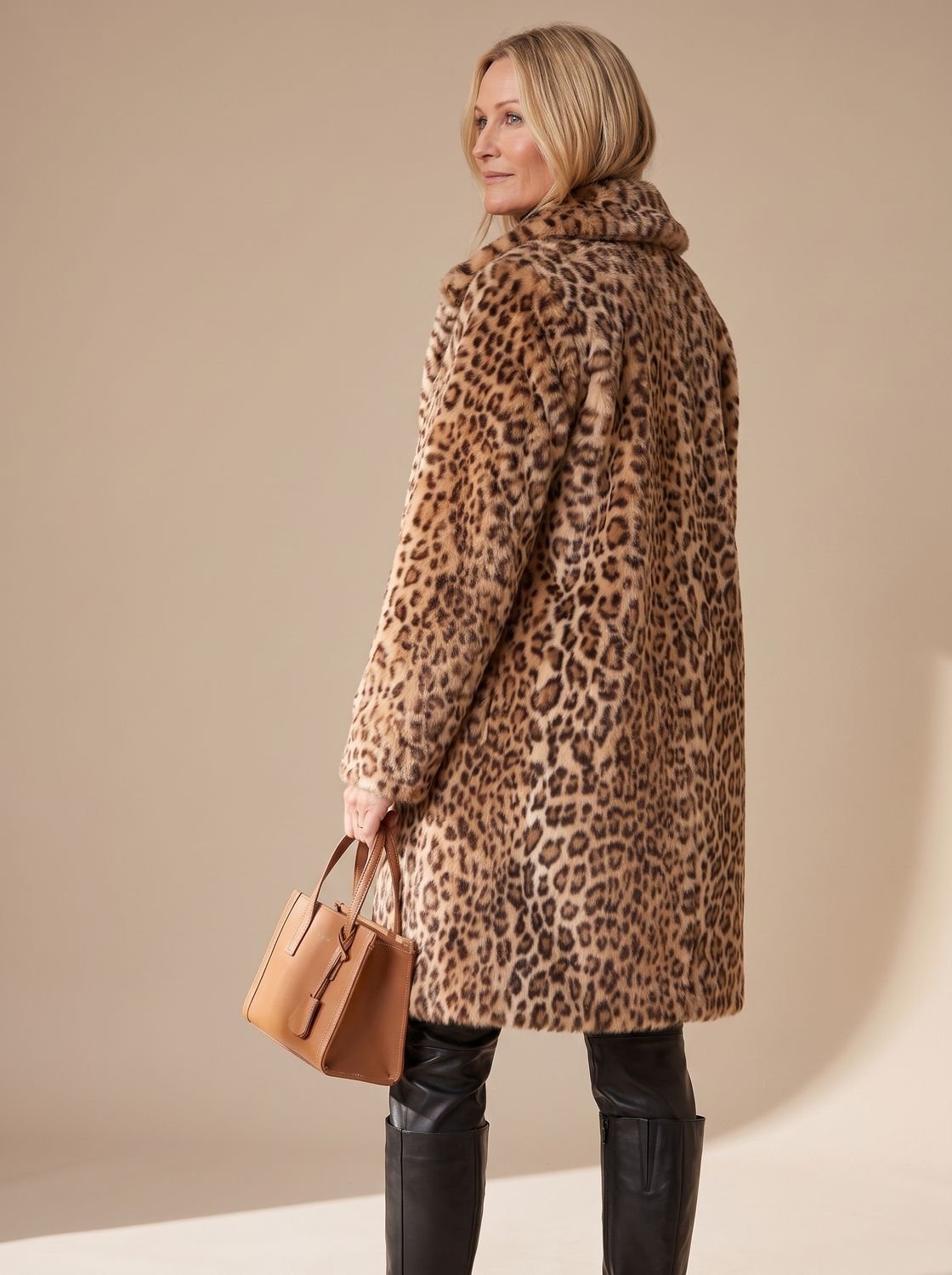 Women's Leopard Print Faux Fur Mid-Length Winter Coat