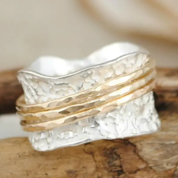 Women's Hammered Mixed-Metal Wave Ring