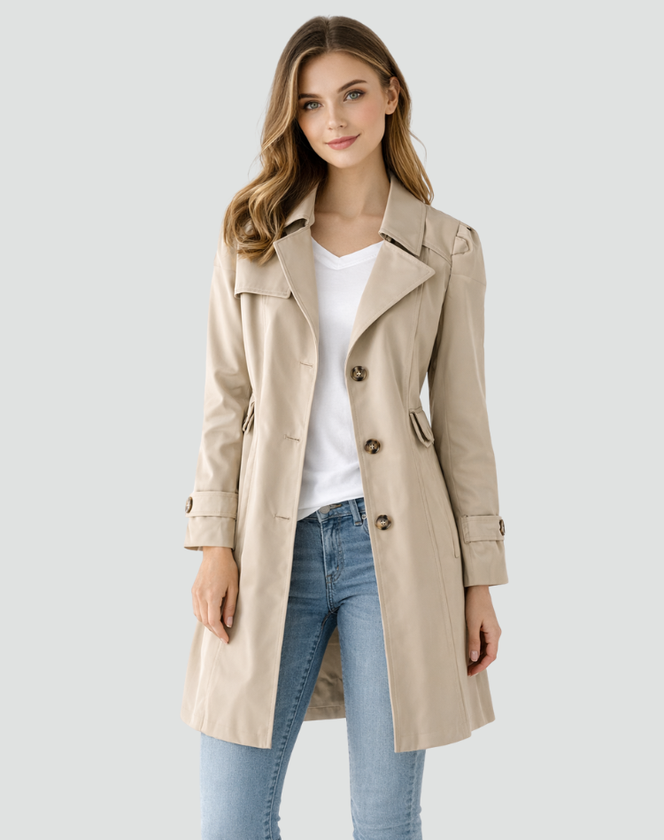 Women's Single-Breasted Trench Coat with Notch Lapel