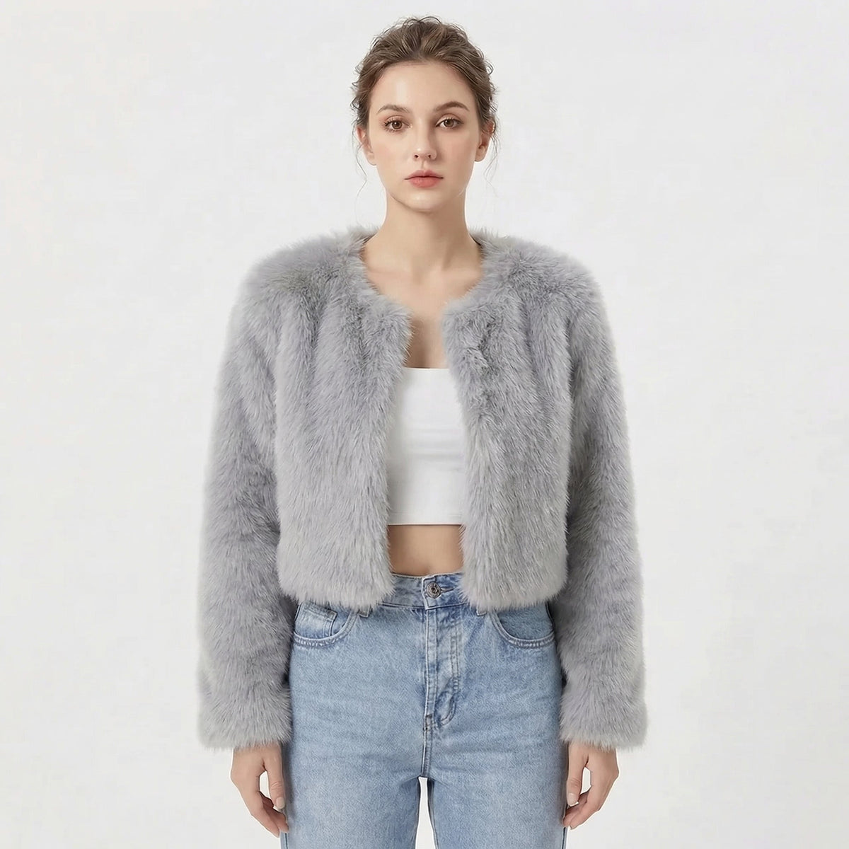 Women's Faux Fur Cropped Open-Front Jacket