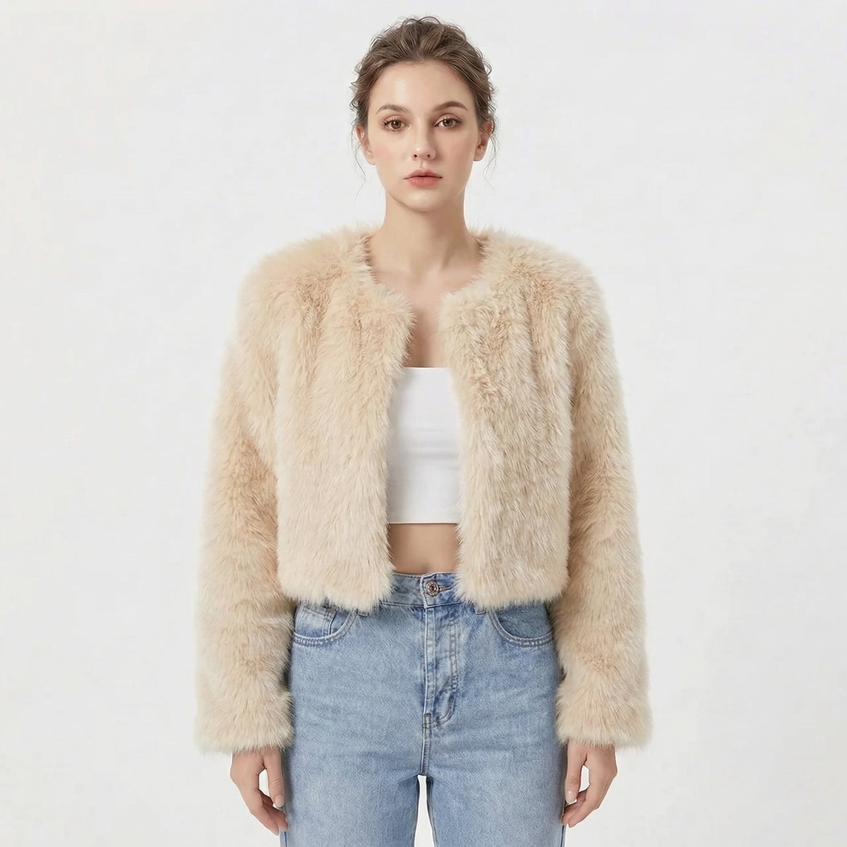 Women's Faux Fur Cropped Open-Front Jacket