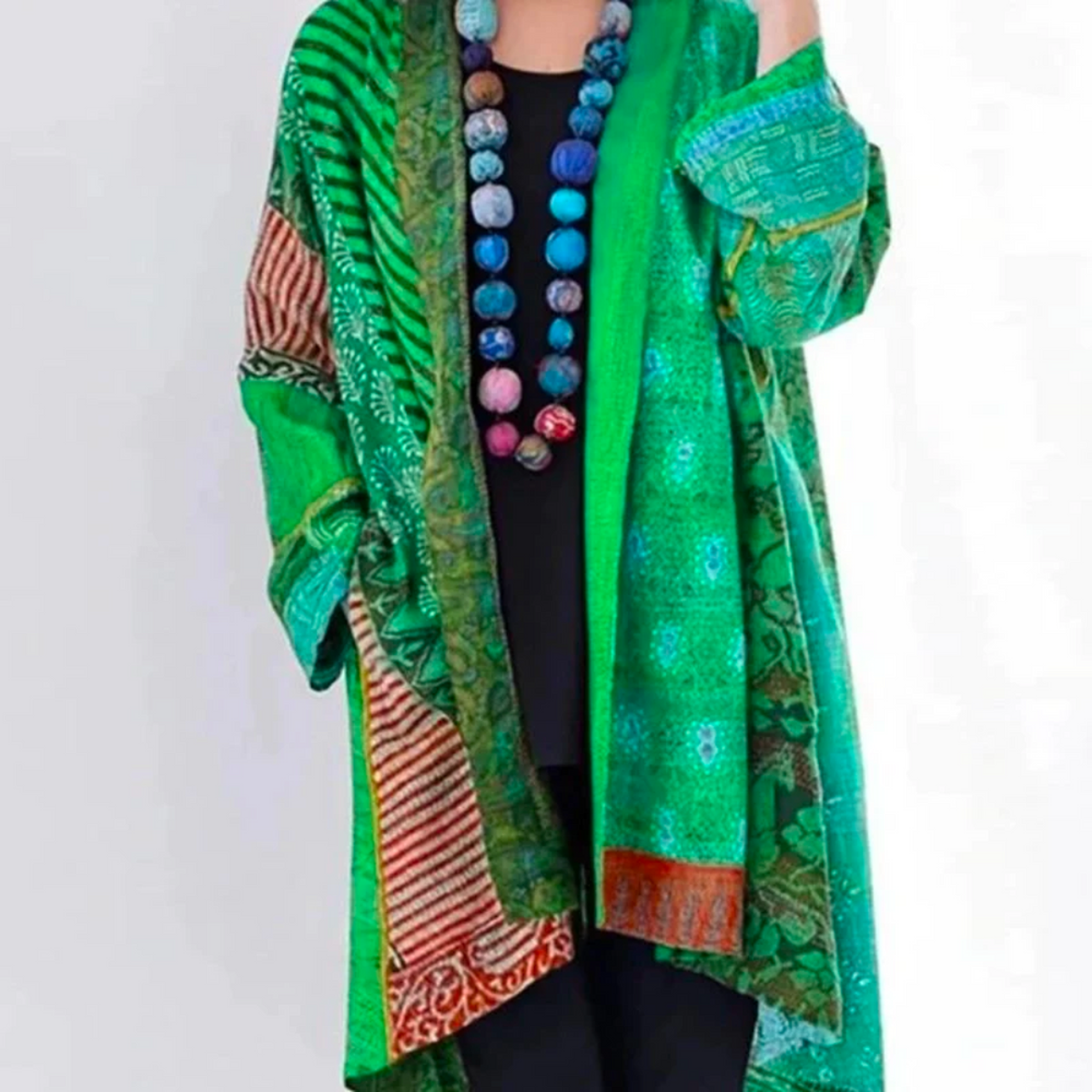 Women's Boho Patchwork Open-Front Duster Cardigan