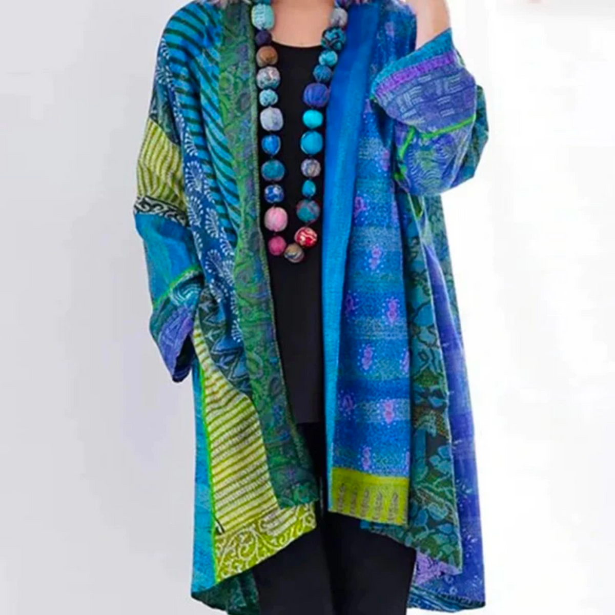 Women's Boho Patchwork Open-Front Duster Cardigan