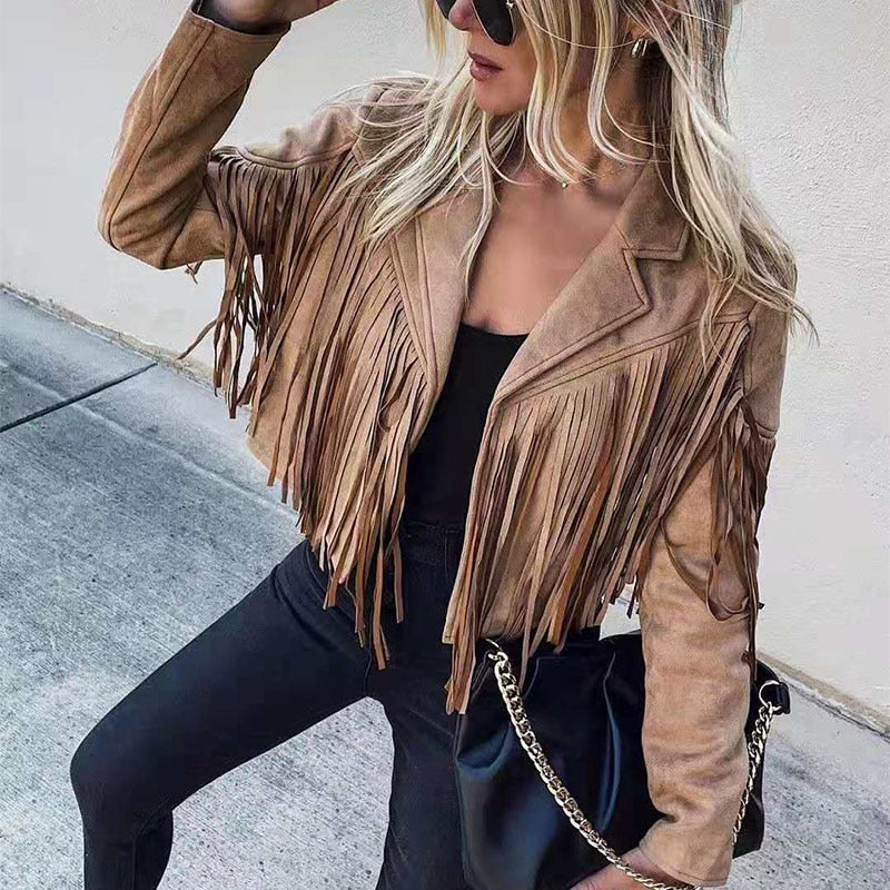Women's Cropped Western Fringe Faux Suede Jacket