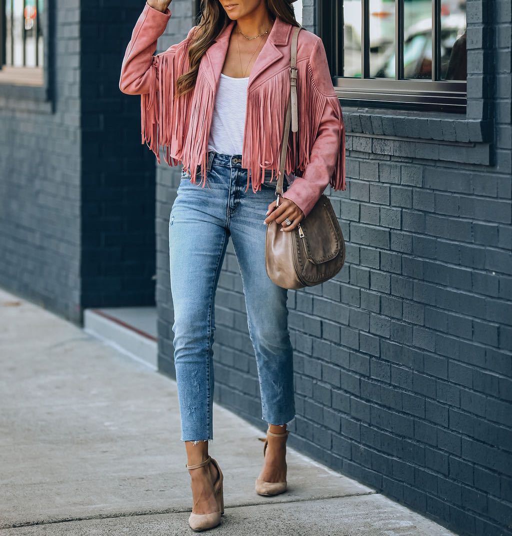 Women's Cropped Western Fringe Faux Suede Jacket