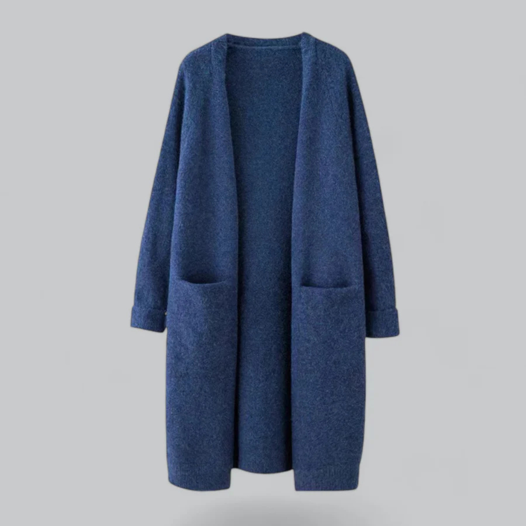 Women's Long Open-Front Knit Cardigan with Pockets