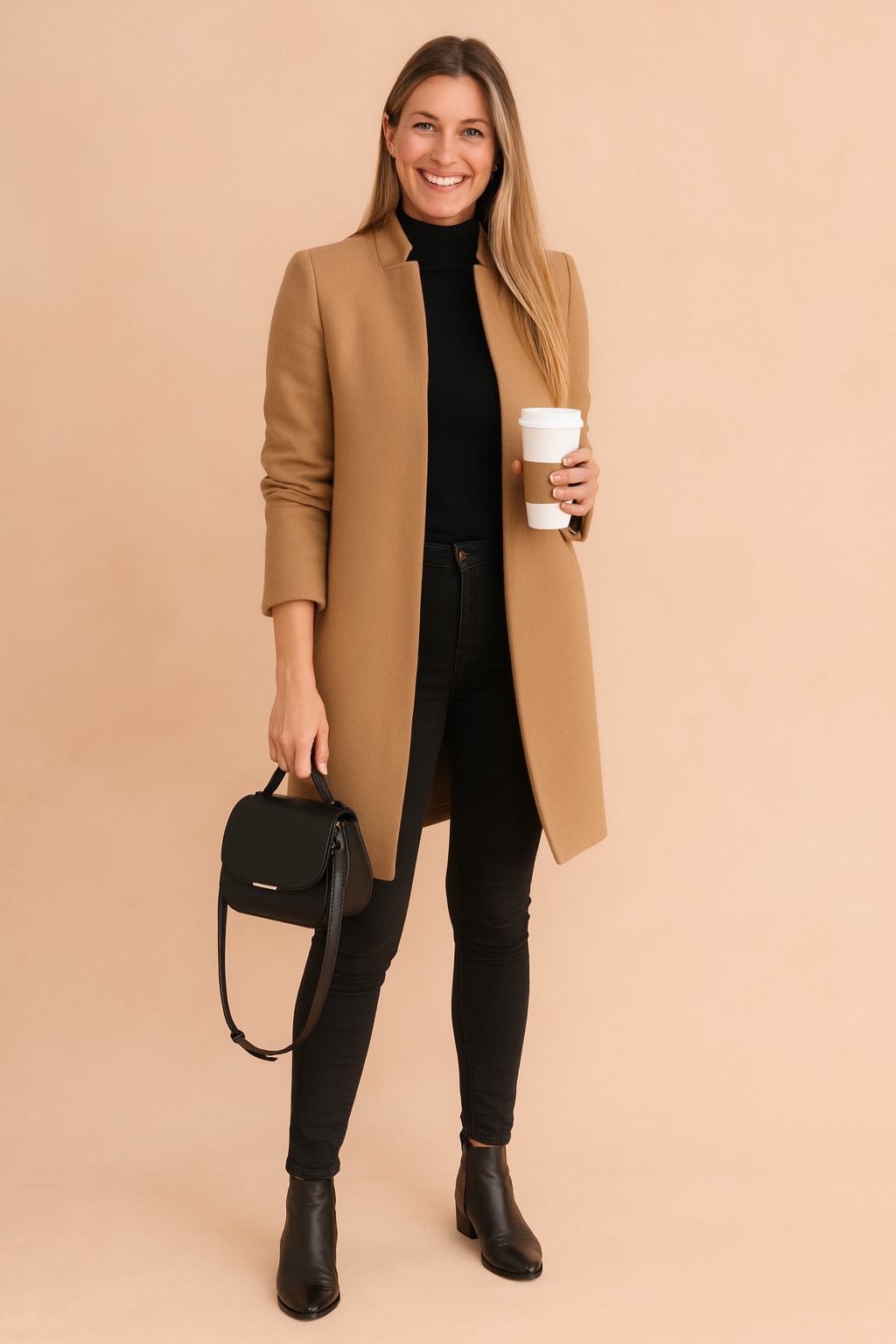 Women's Open-Front Straight-Cut Wool-Look Longline Coat