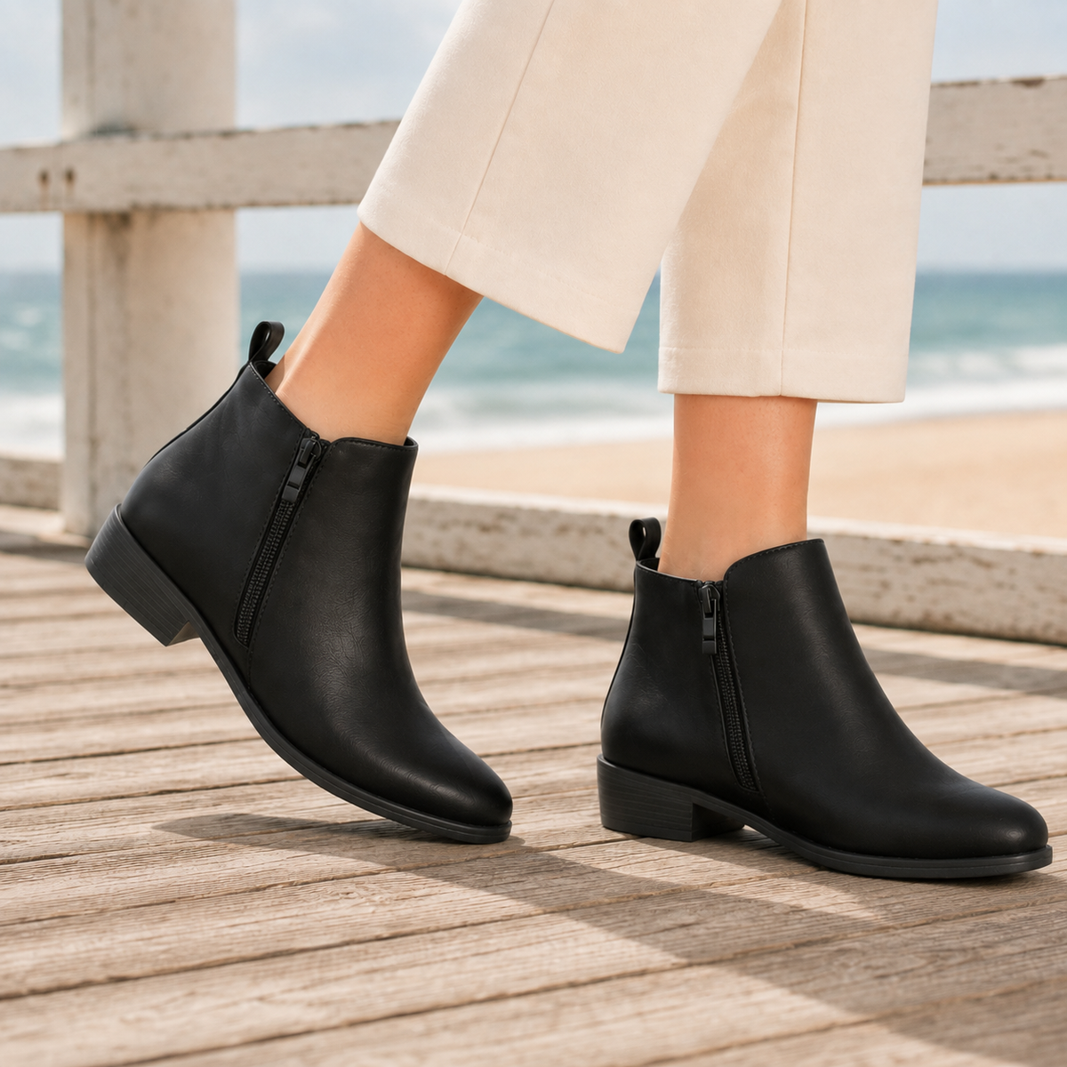 Women's Orthopaedic Low Heel Side Zip Faux Leather Ankle Boots