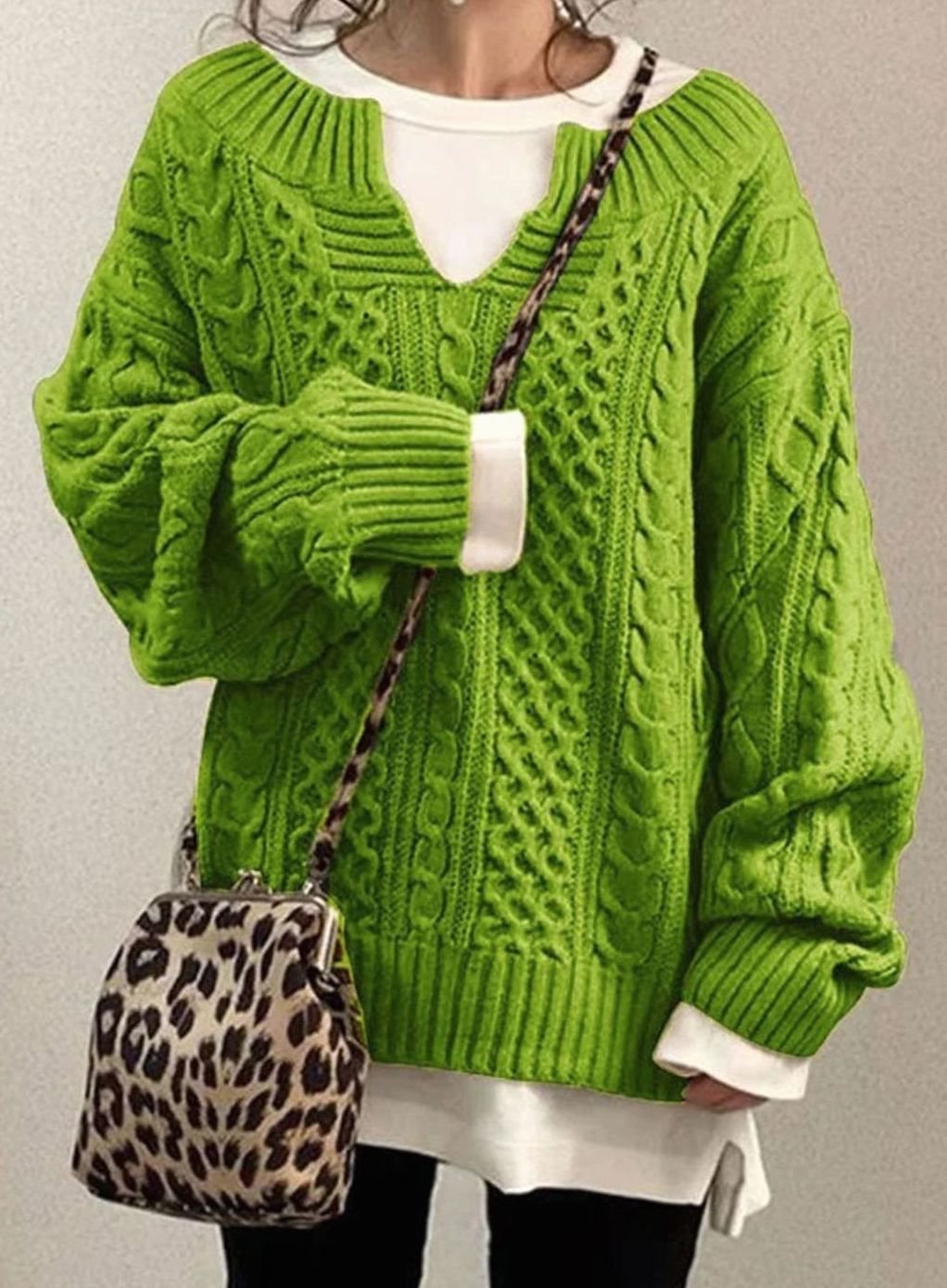 Women's Oversized Cable Knit V-Neck Jumper