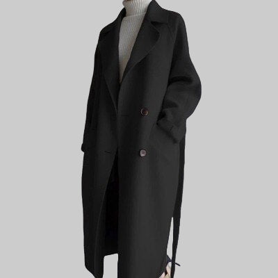 Women's Oversized Double-Breasted Belted Wool-Look Long Coat