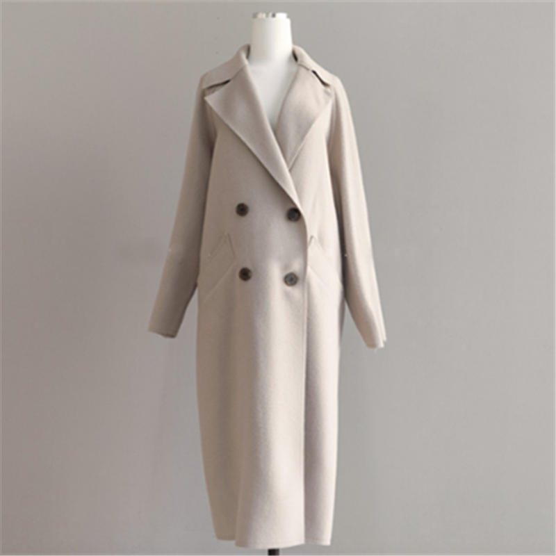 Women's Oversized Double-Breasted Belted Wool-Look Long Coat