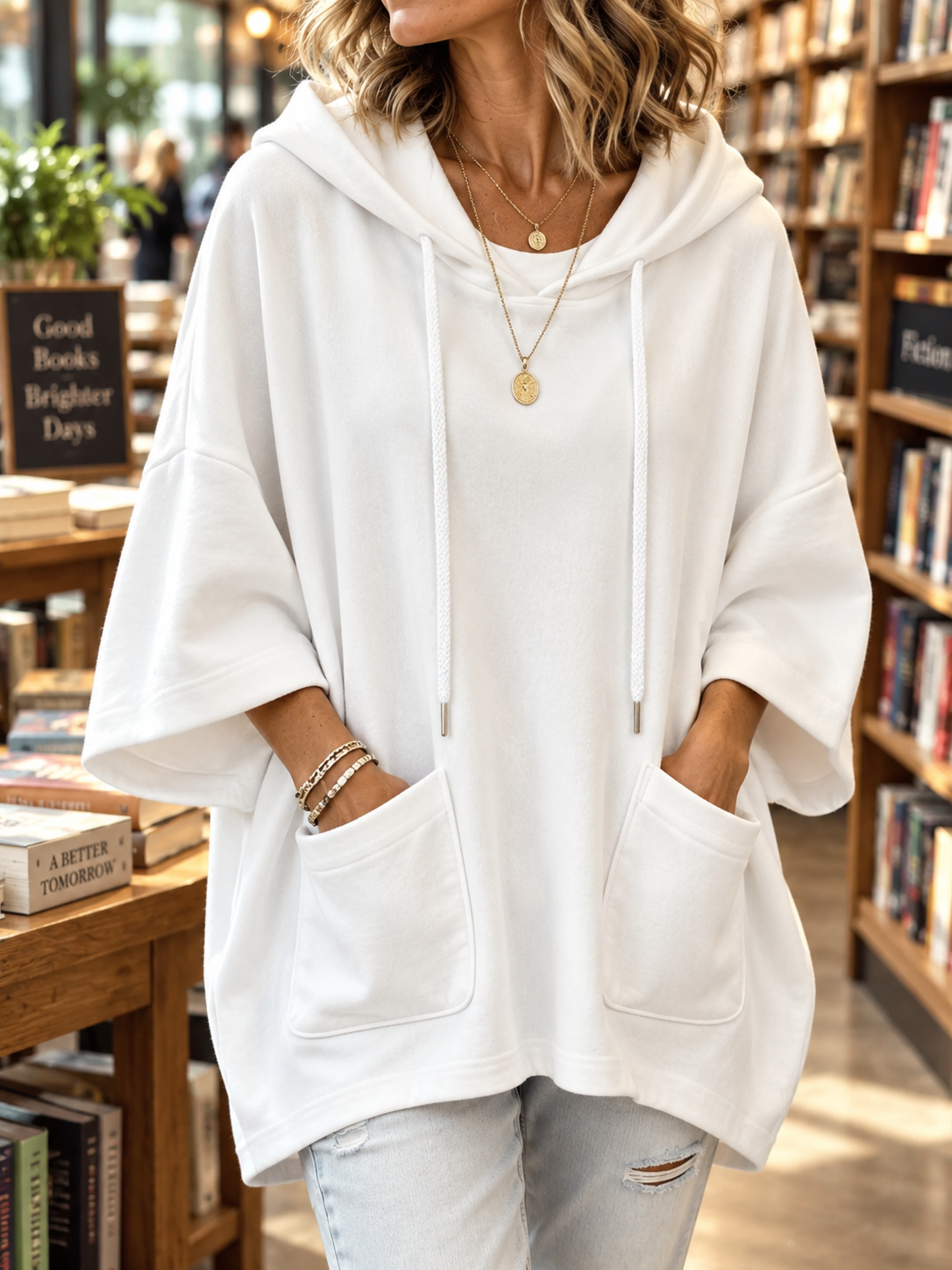 Women's Oversized Batwing Hoodie with Pockets