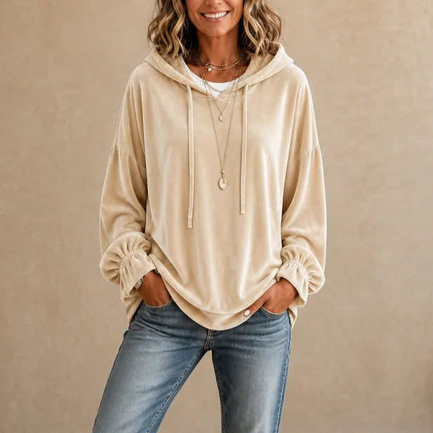 Women's Oversized Velour Drawstring Hoodie