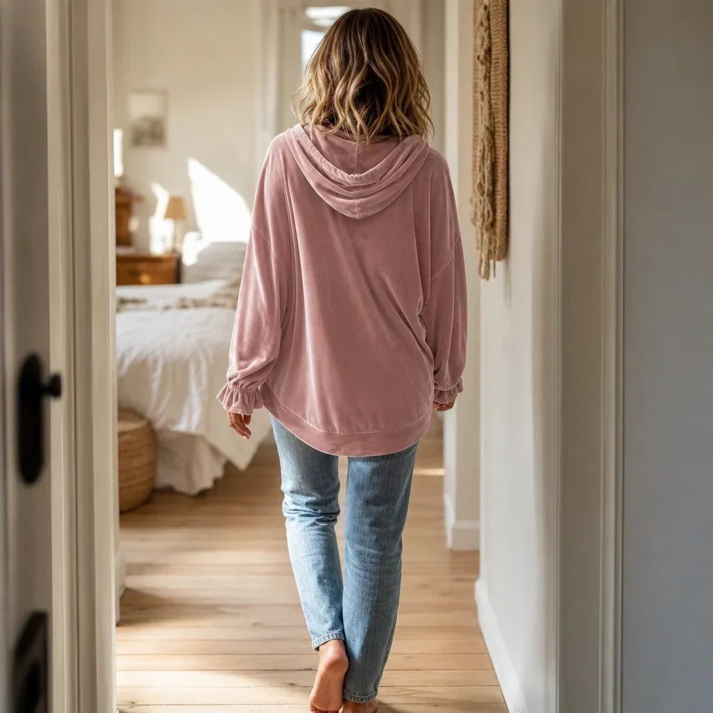 Women's Oversized Velour Drawstring Hoodie