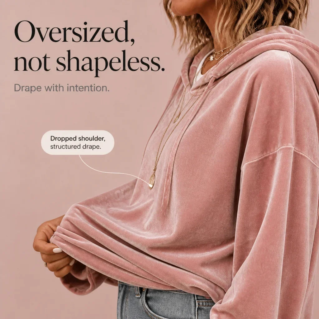 Women's Oversized Velour Drawstring Hoodie