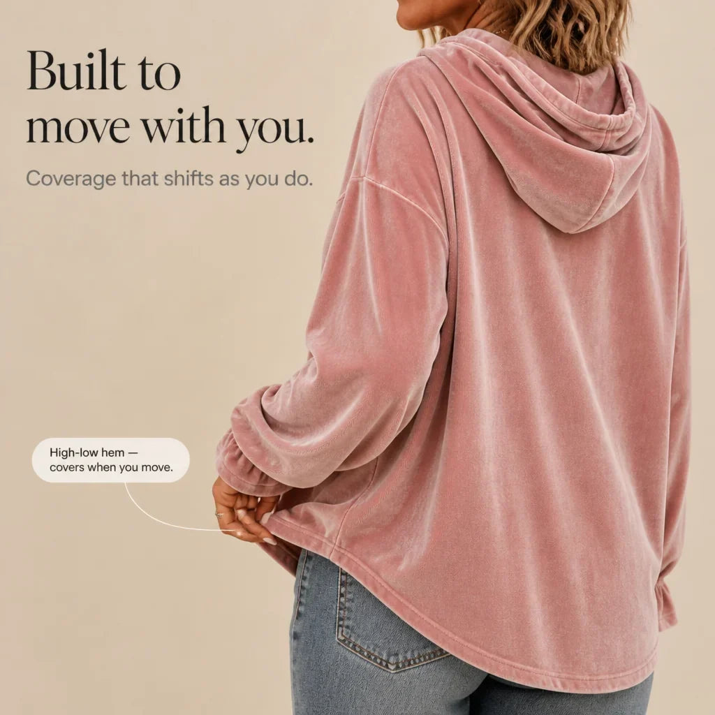 Women's Oversized Velour Drawstring Hoodie