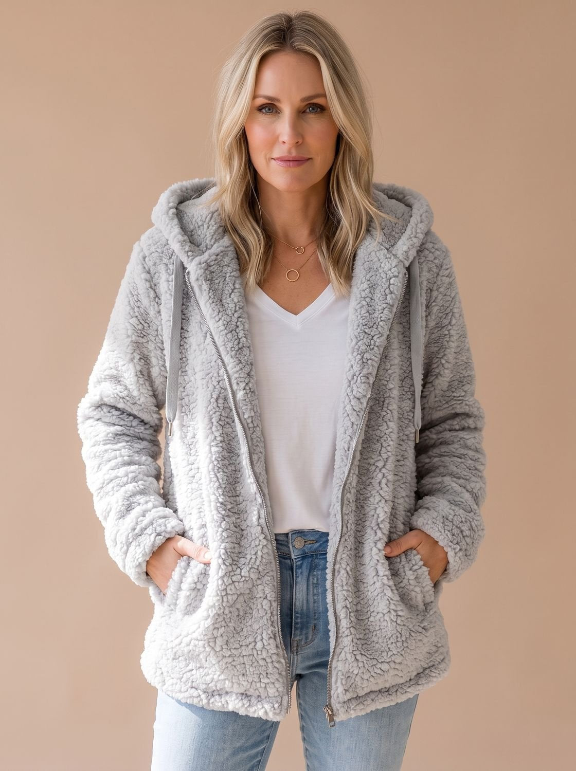 Women's Oversized Hooded Fleece Zip-Up Coat