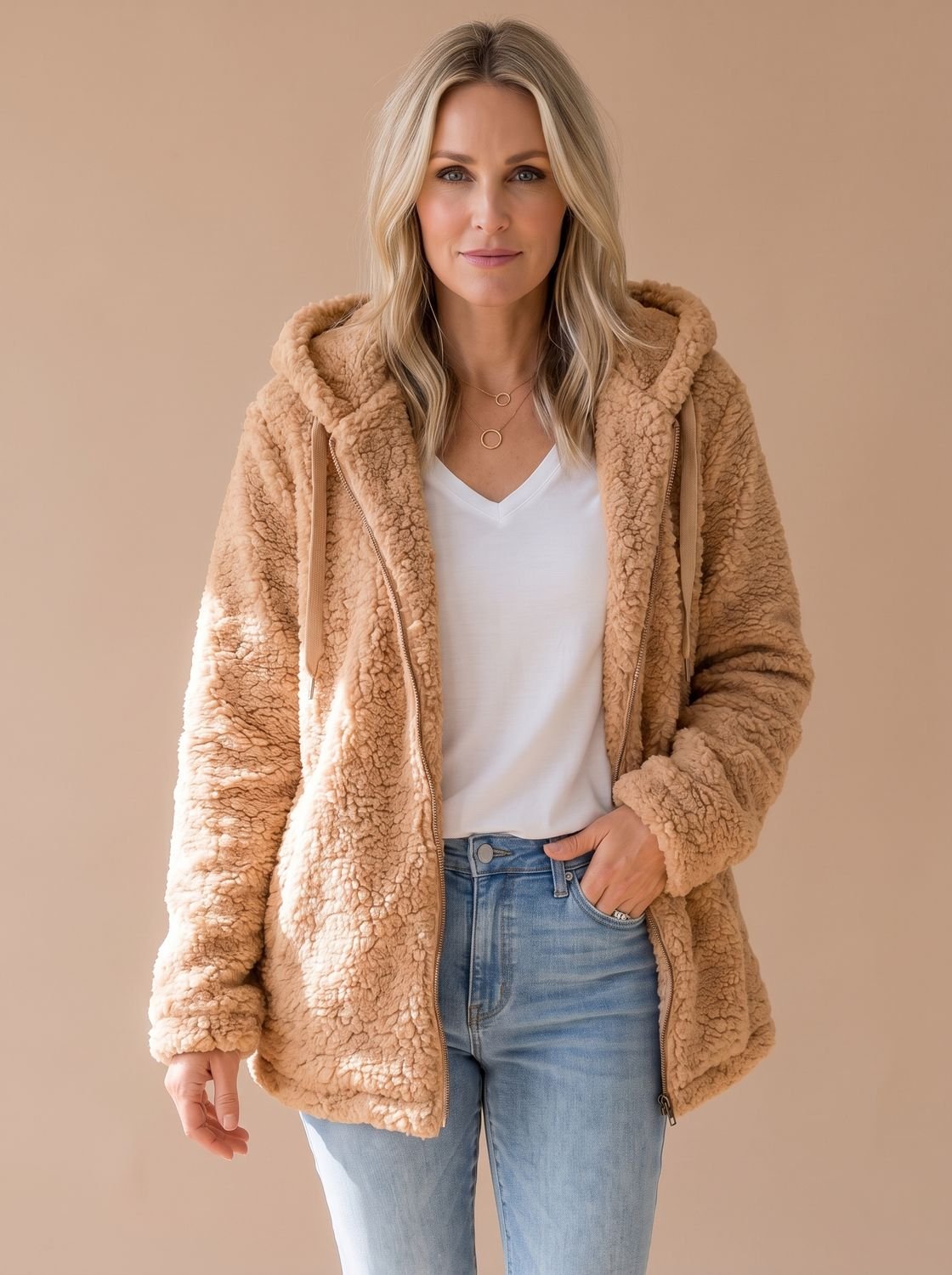 Women's Oversized Hooded Fleece Zip-Up Coat