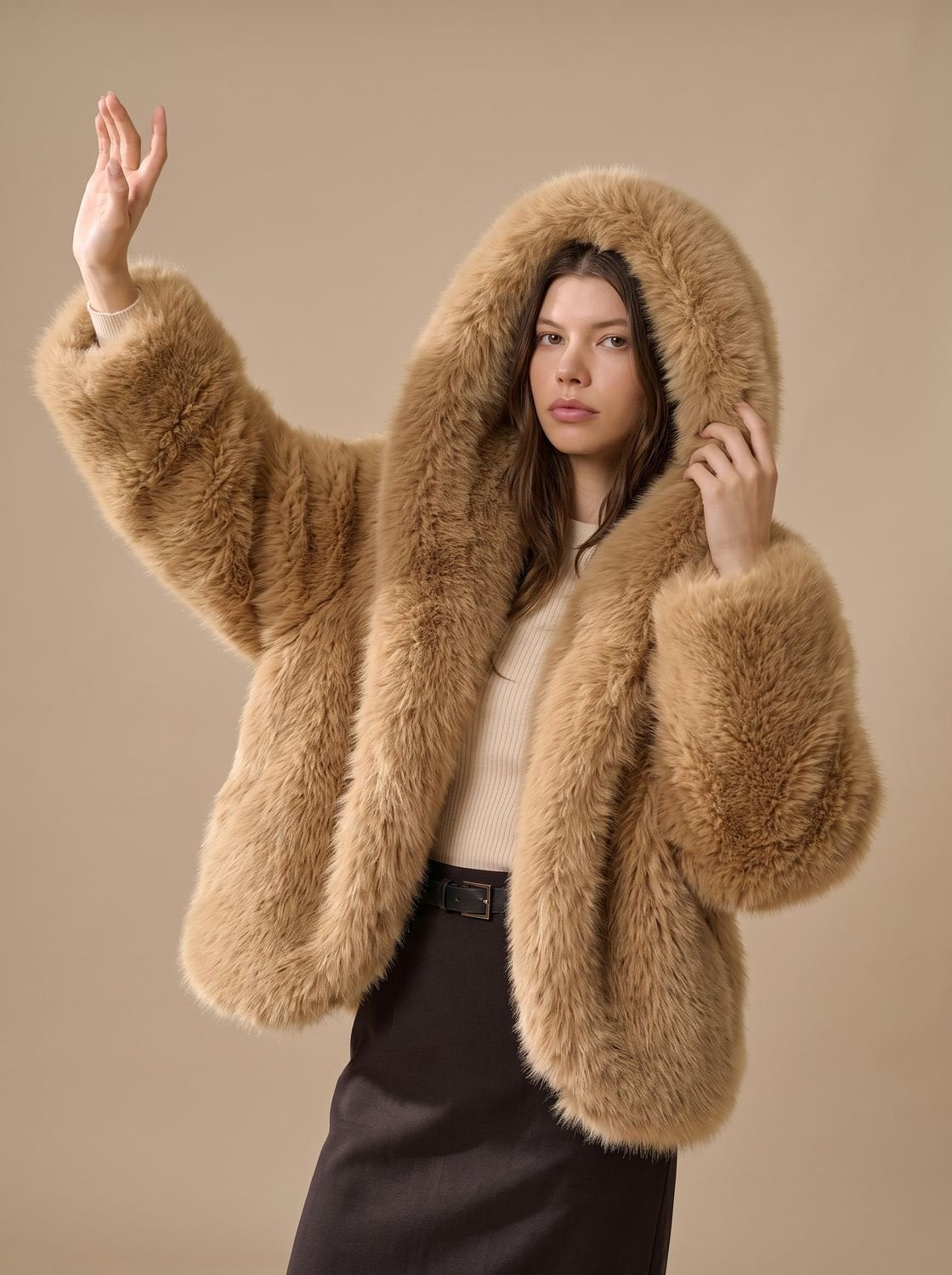 Women's Oversized Faux Fur Hooded Winter Jacket