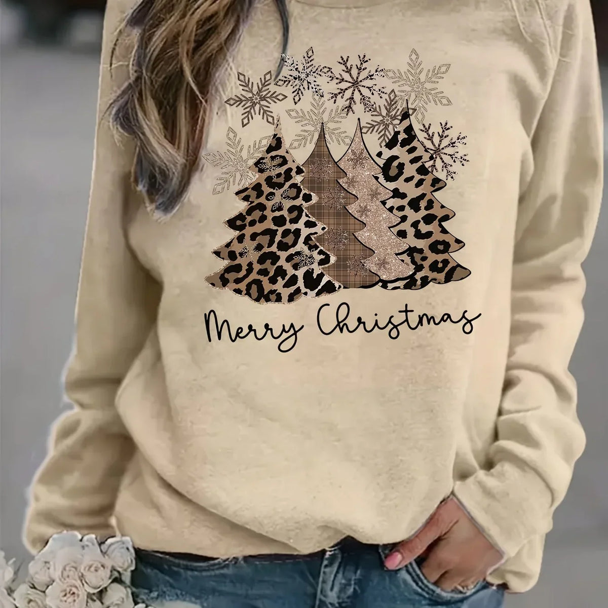 Women's Christmas Jumper Leopard Tree Oversized
