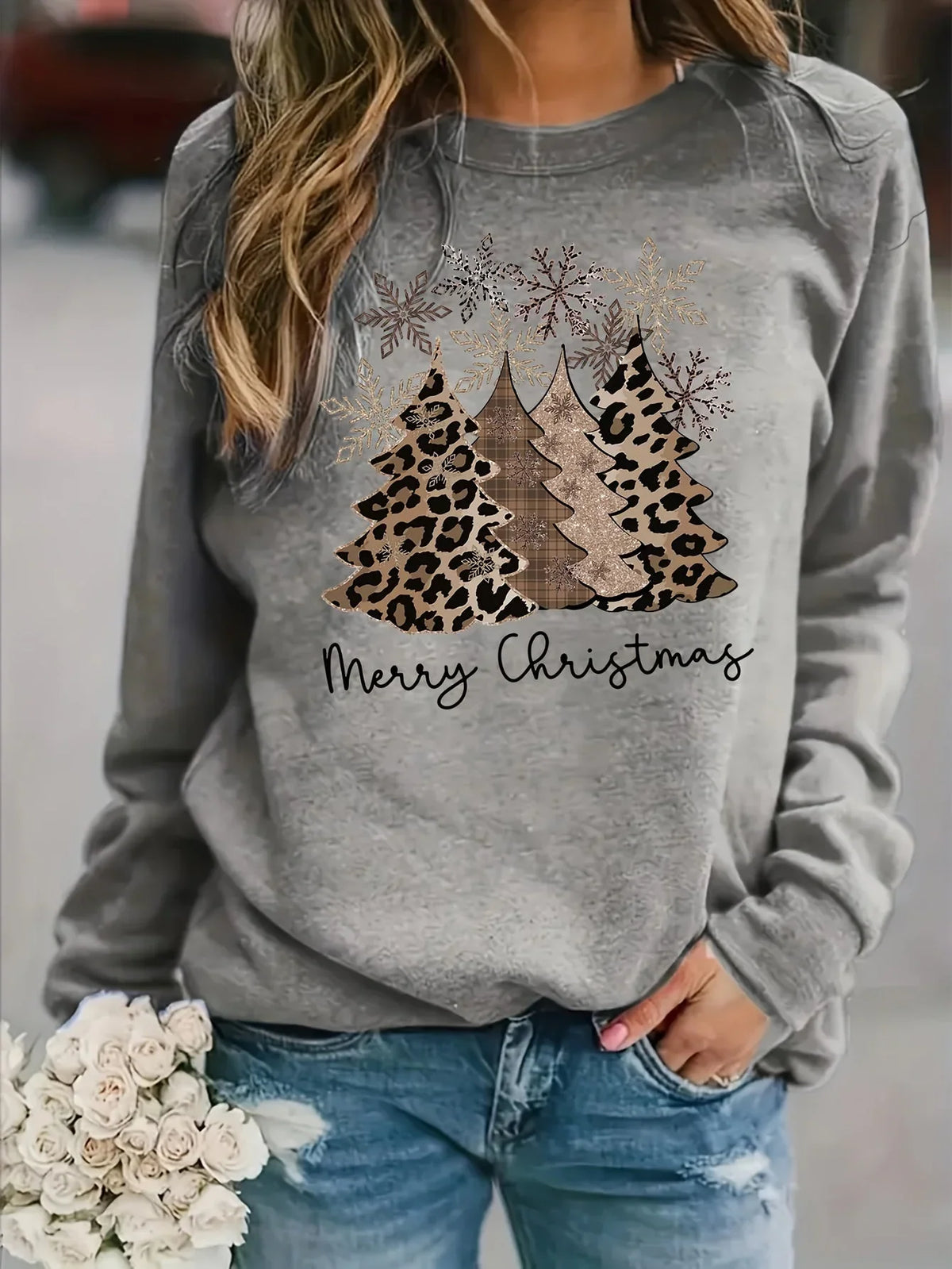 Women's Christmas Jumper Leopard Tree Oversized