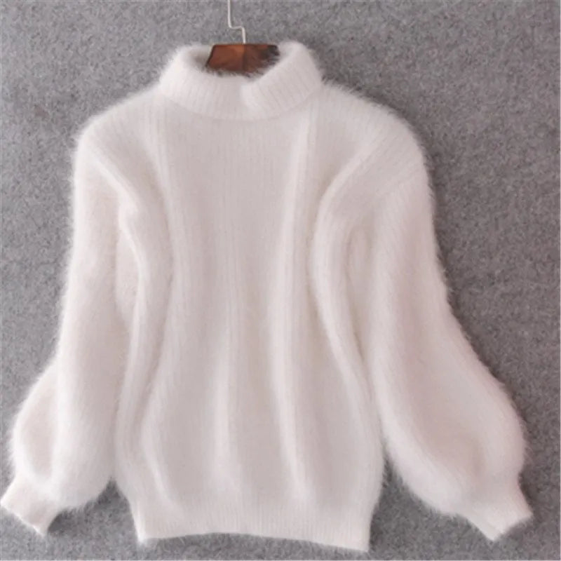 Women's Fluffy Oversized Mohair-Look Roll Neck Jumper