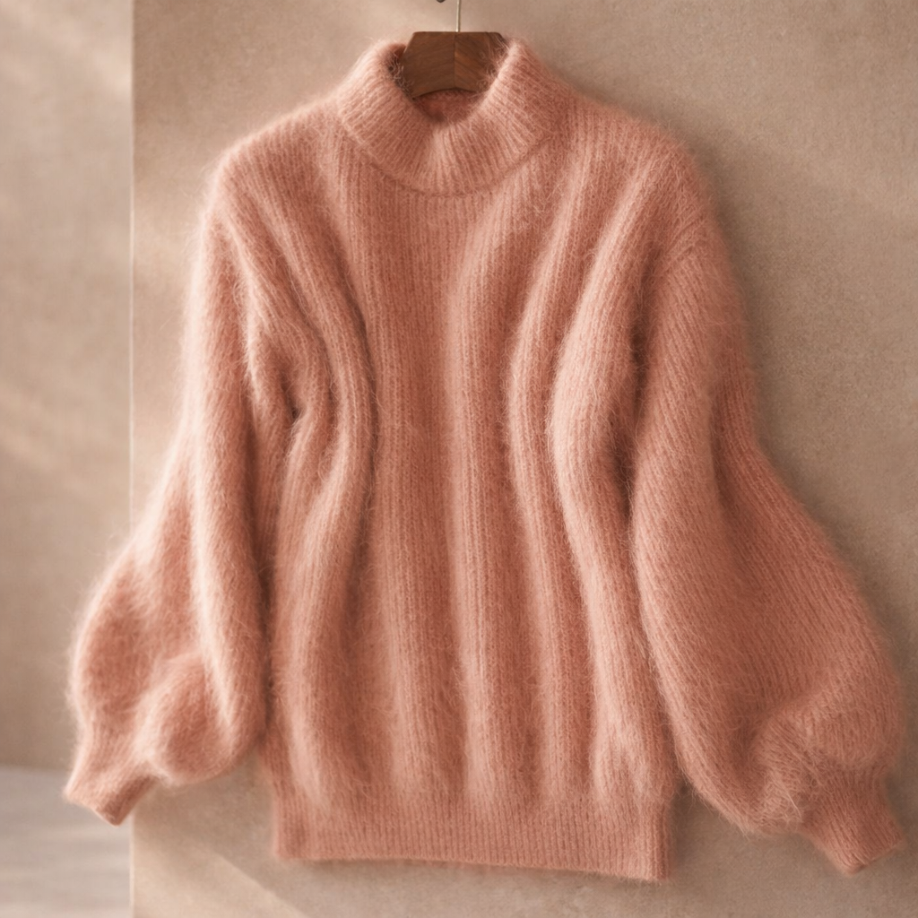 Women's Fluffy Oversized Mohair-Look Roll Neck Jumper