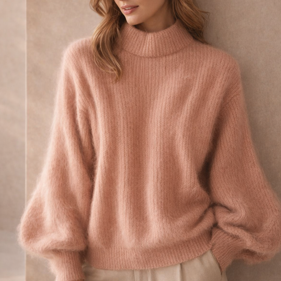 Women's Fluffy Oversized Mohair-Look Roll Neck Jumper