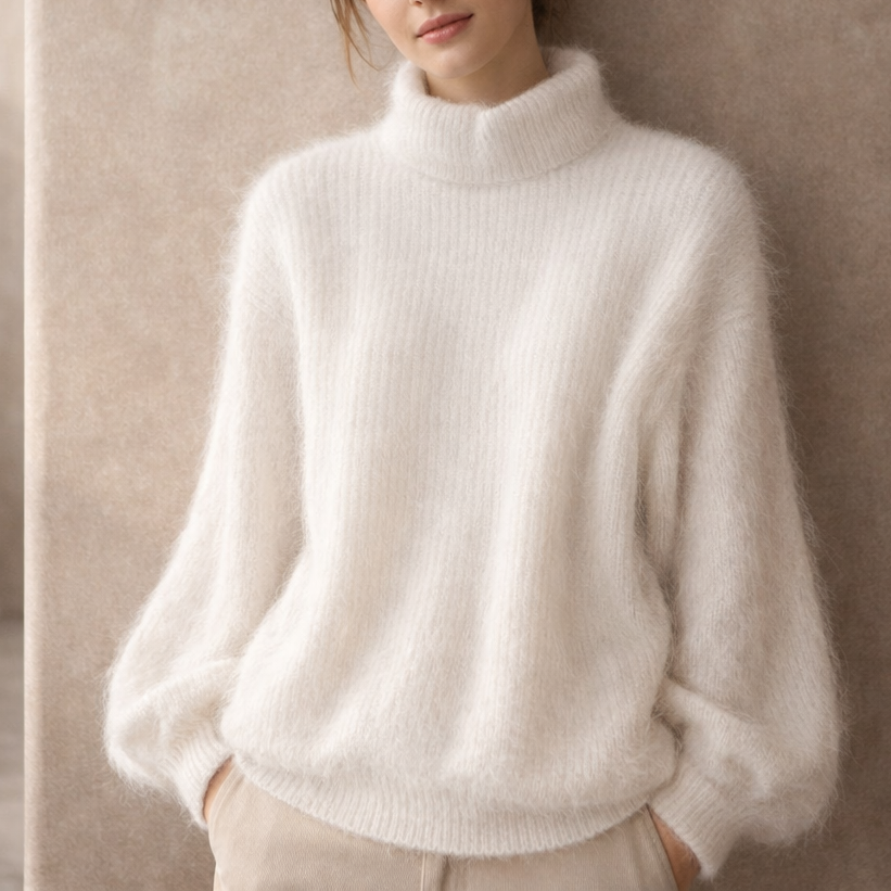 Women's Fluffy Oversized Mohair-Look Roll Neck Jumper