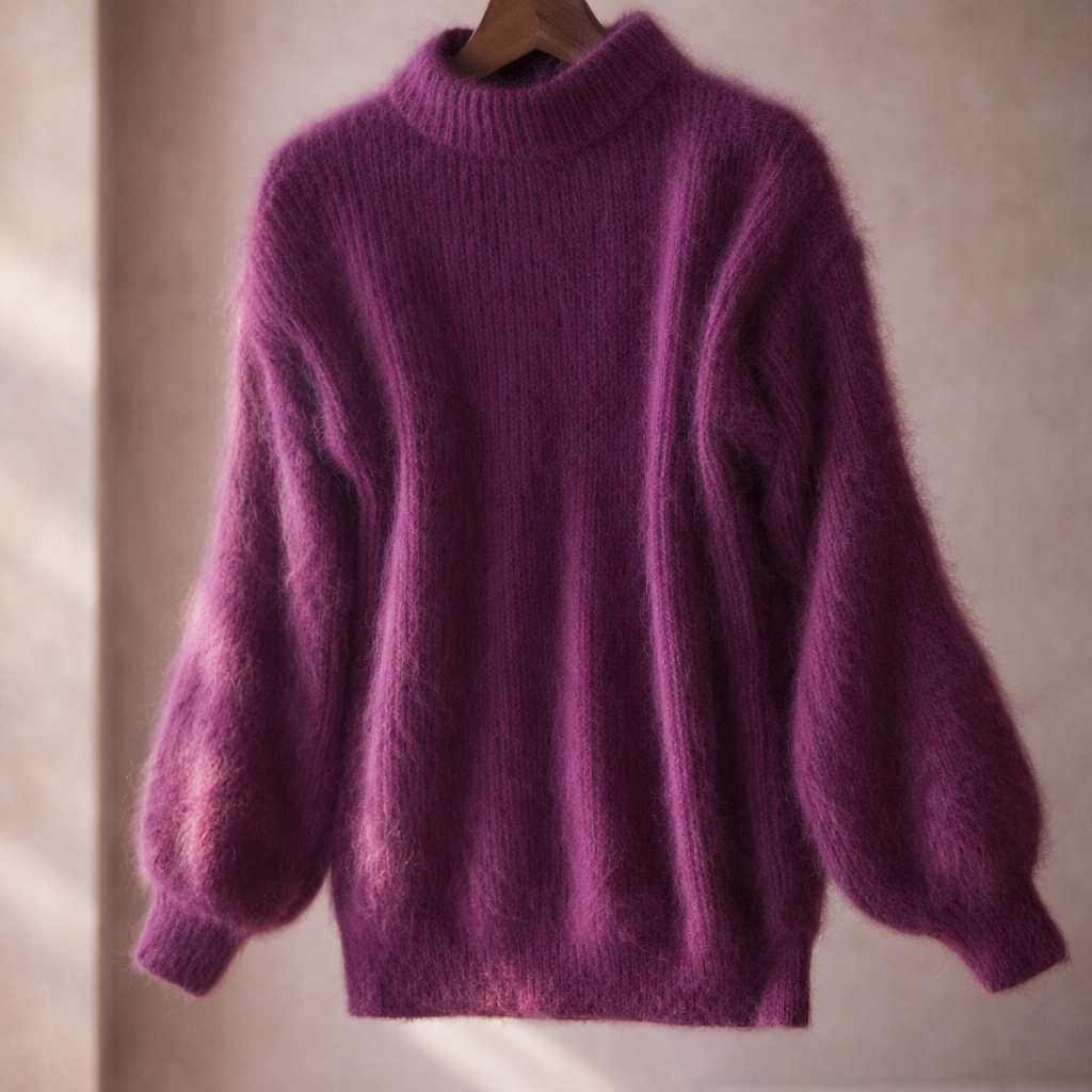 Women's Fluffy Oversized Mohair-Look Roll Neck Jumper