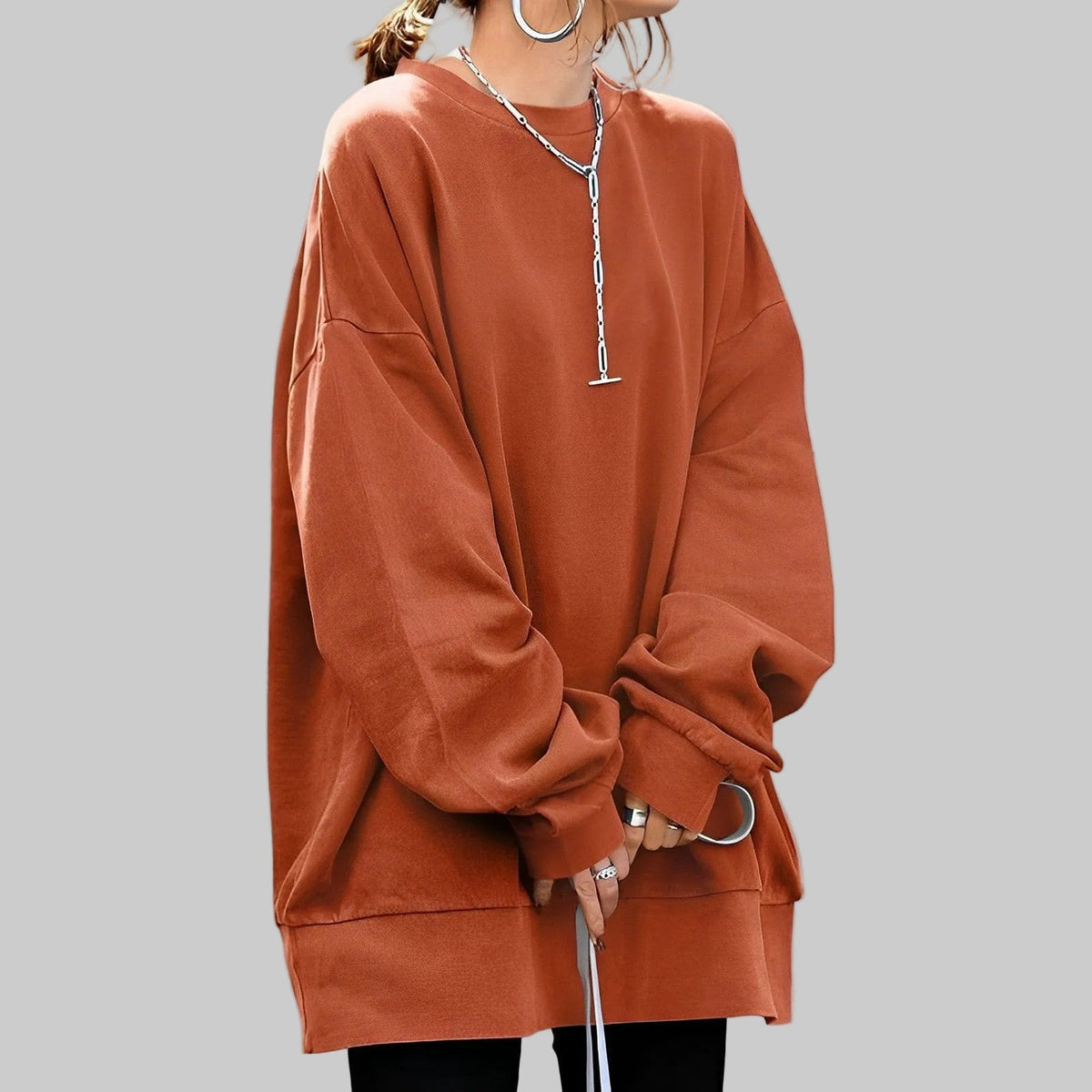 Women's Oversized Longline Crew Neck Sweatshirt