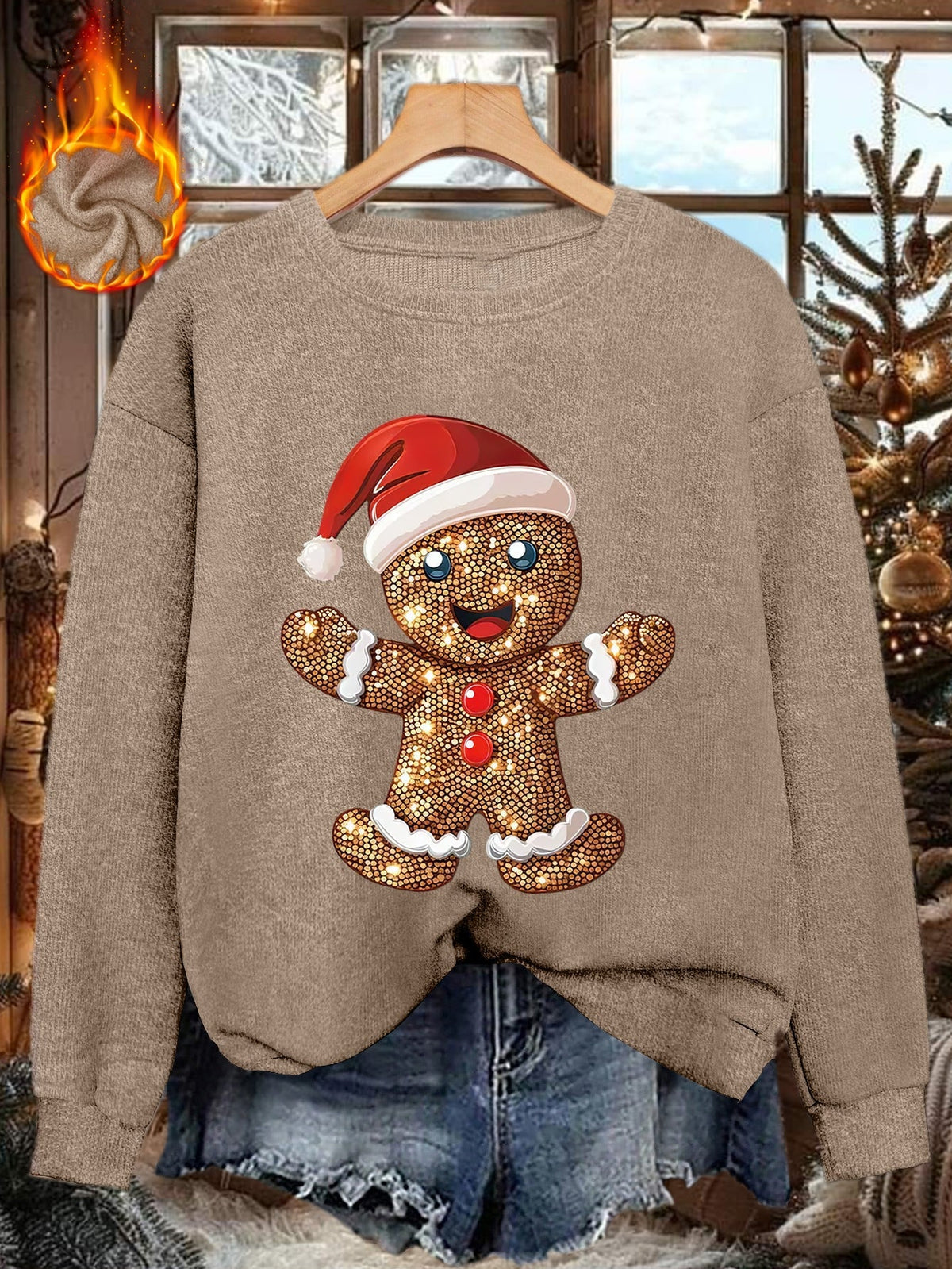 Women's Christmas Jumper Sequin Gingerbread Oversized