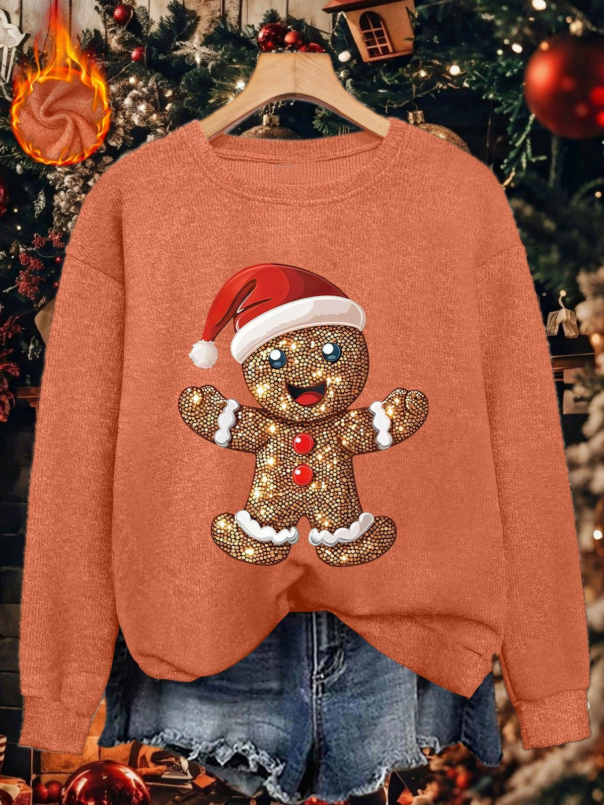 Women's Christmas Jumper Sequin Gingerbread Oversized