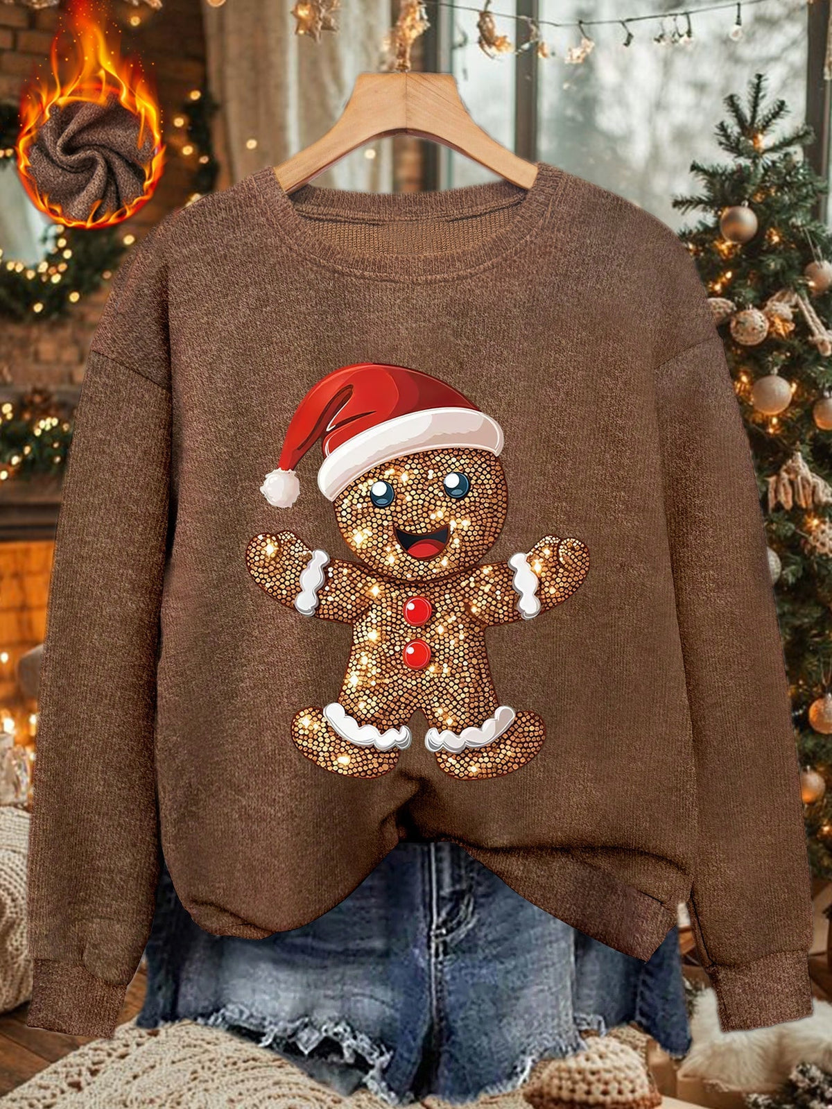 Women's Christmas Jumper Sequin Gingerbread Oversized