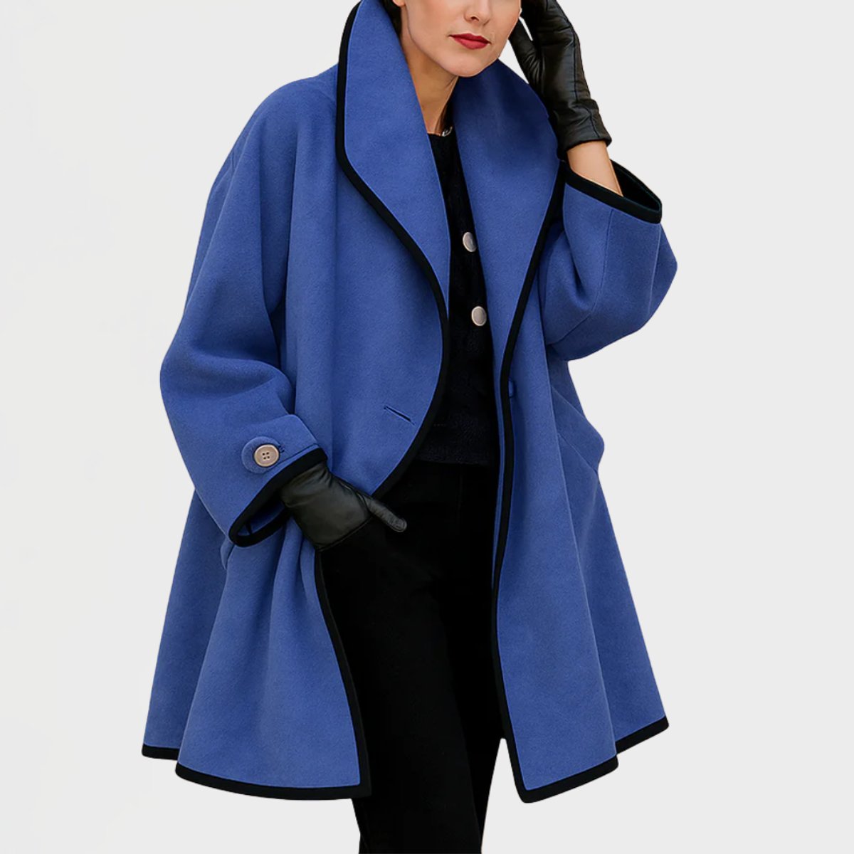 Women's Oversized Wool-Look Swing Coat with Contrast Trim