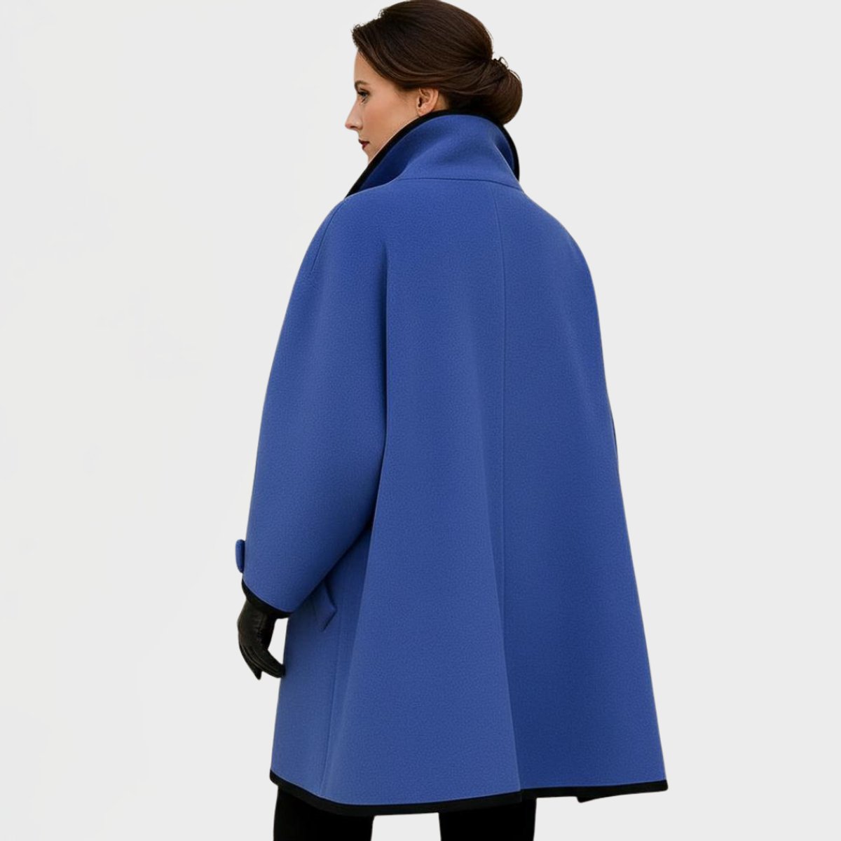 Women's Oversized Wool-Look Swing Coat with Contrast Trim