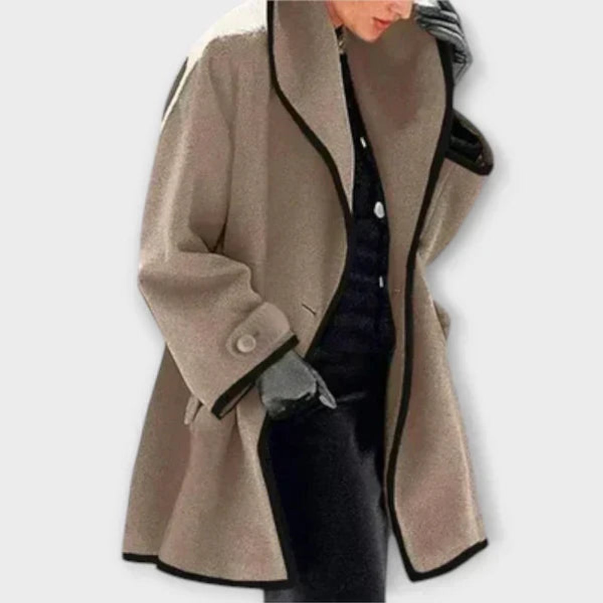 Women's Oversized Wool-Look Swing Coat with Contrast Trim