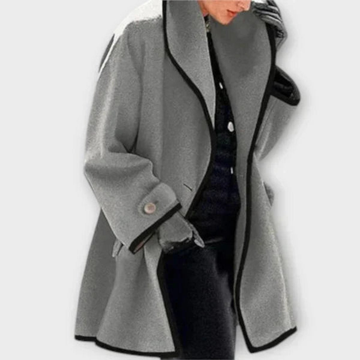 Women's Oversized Wool-Look Swing Coat with Contrast Trim