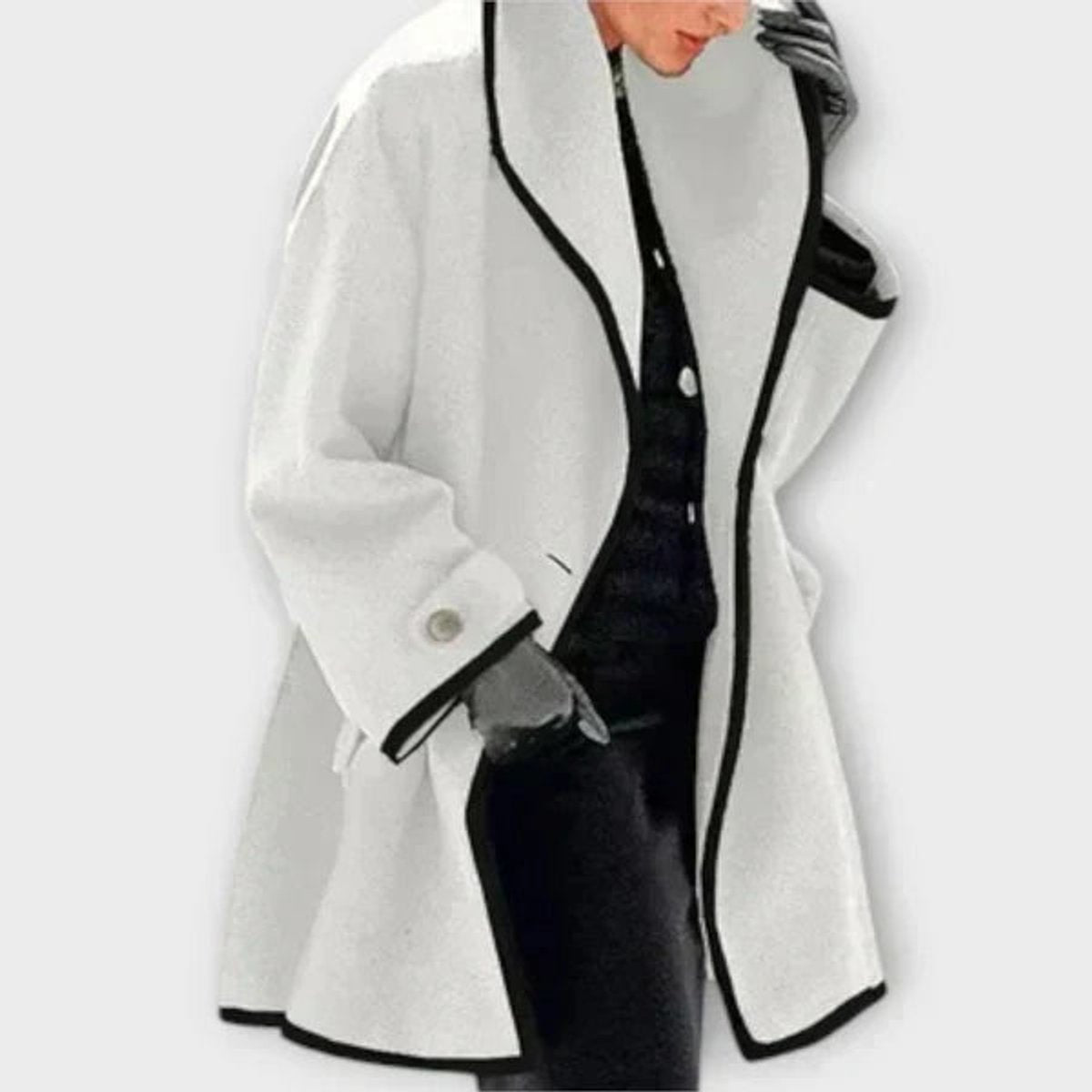 Women's Oversized Wool-Look Swing Coat with Contrast Trim