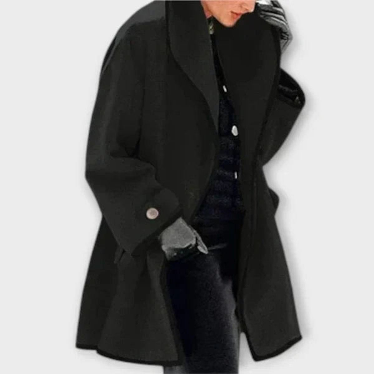 Women's Oversized Wool-Look Swing Coat with Contrast Trim