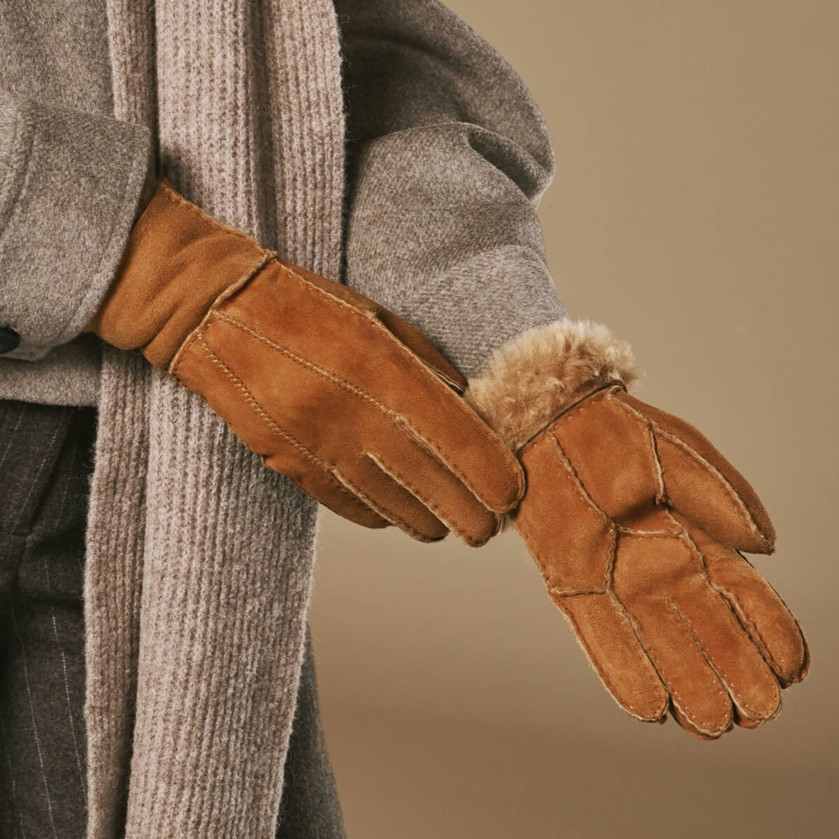 Women's Patchwork Faux Suede Winter Gloves with Stitch Detail